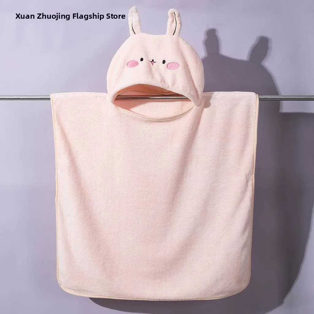 Thickened Coral Fleece Children's Bathrobe with Hat Outdoor Soft Absorbent Double-sided Towel Cute Animal Design Home Fabric