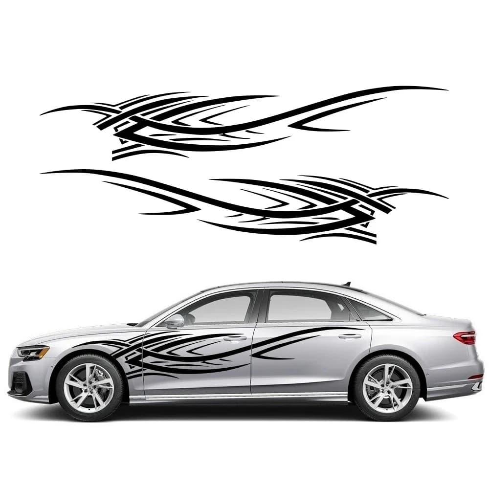 2PCS Flame Graphic Car Body Side Stickers Flame Racing Sports Stripes Vinyl Decals Waterproof Automotive Decorative Accessories