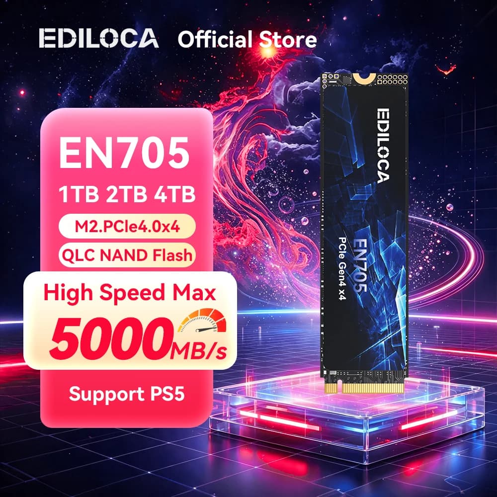 Ediloca EN705 SSD M.2 2280 1TB 2TB PCIe Gen4.0x4 5000MB/s Internal Solid State Drive PS5 Dynamic SLC Cache for Gaming PC Laptop