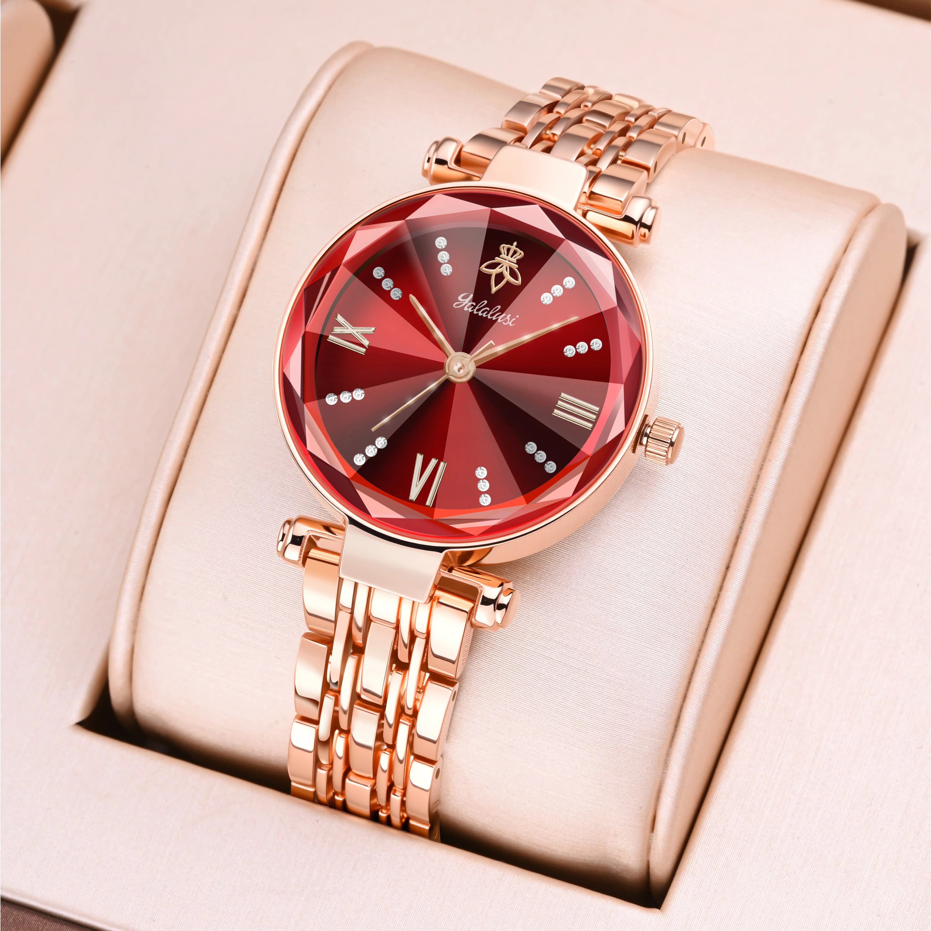 YaLaLuSi Women's Quartz Watch With Rhinestone Accents Rose Gold Strap comes with an elegant gift box, an ideal gift for women GF Mom