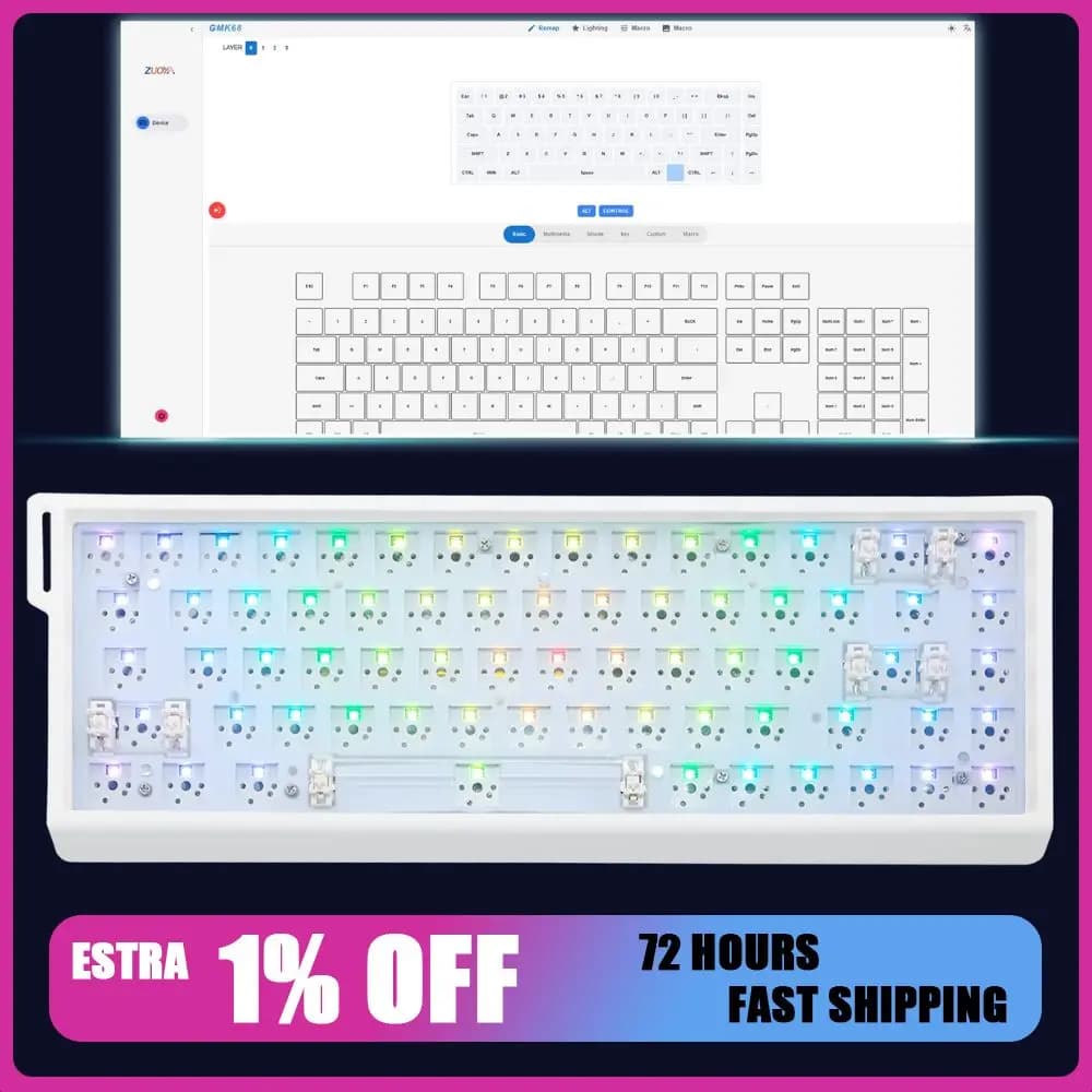 ZUOYA GMK68 Mechanical Keyboard Kit Three Mode Hot Swap RGB Gaming Keyboard DIY Kit Customize sandwich cotton Gamer keyboard kit
