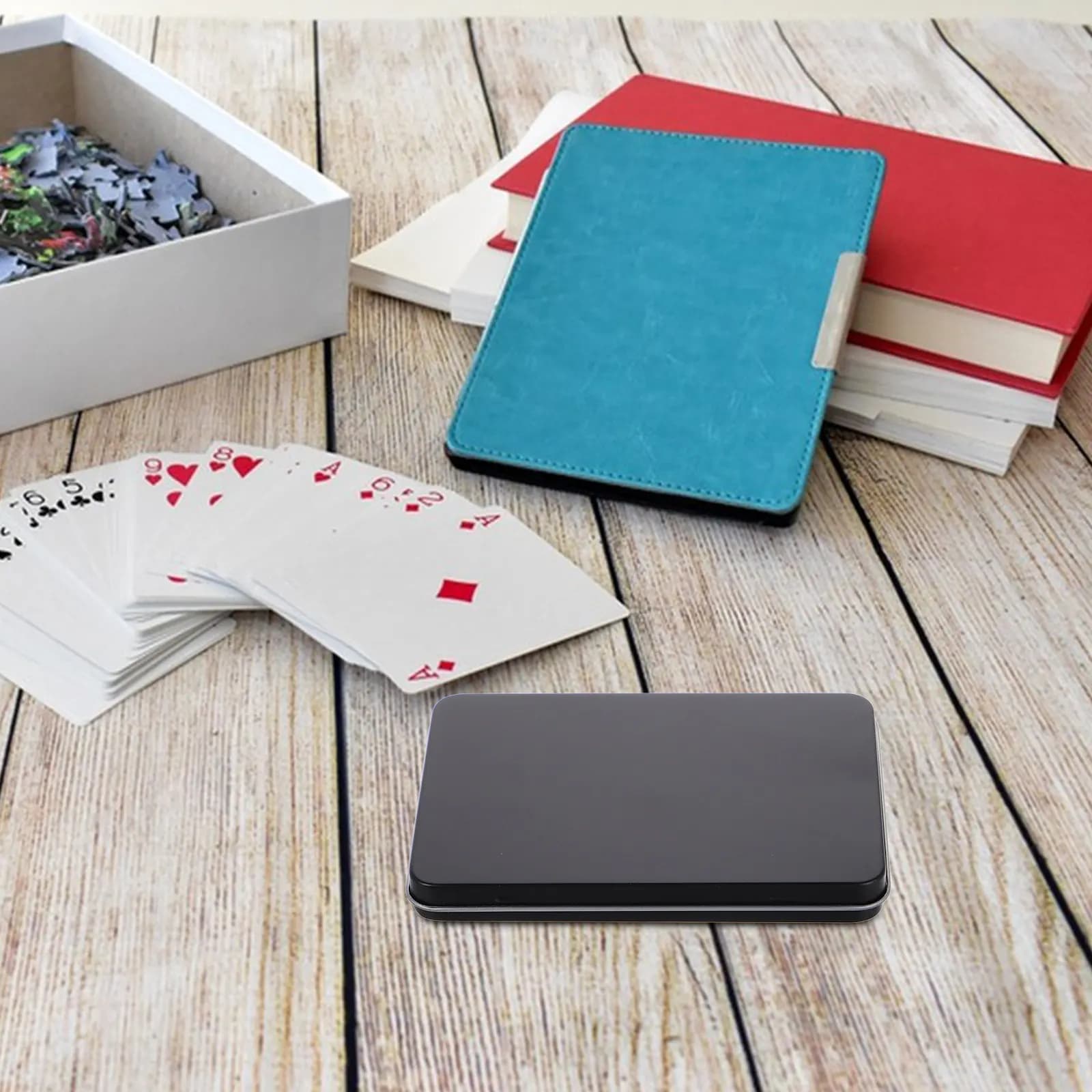 Scatola in Metallo Nera Mini Portatile con Coperchio a Cerniera per Organizzare Carte da Gioco, Carte Sportive, Gioielli e Piccoli Oggetti
