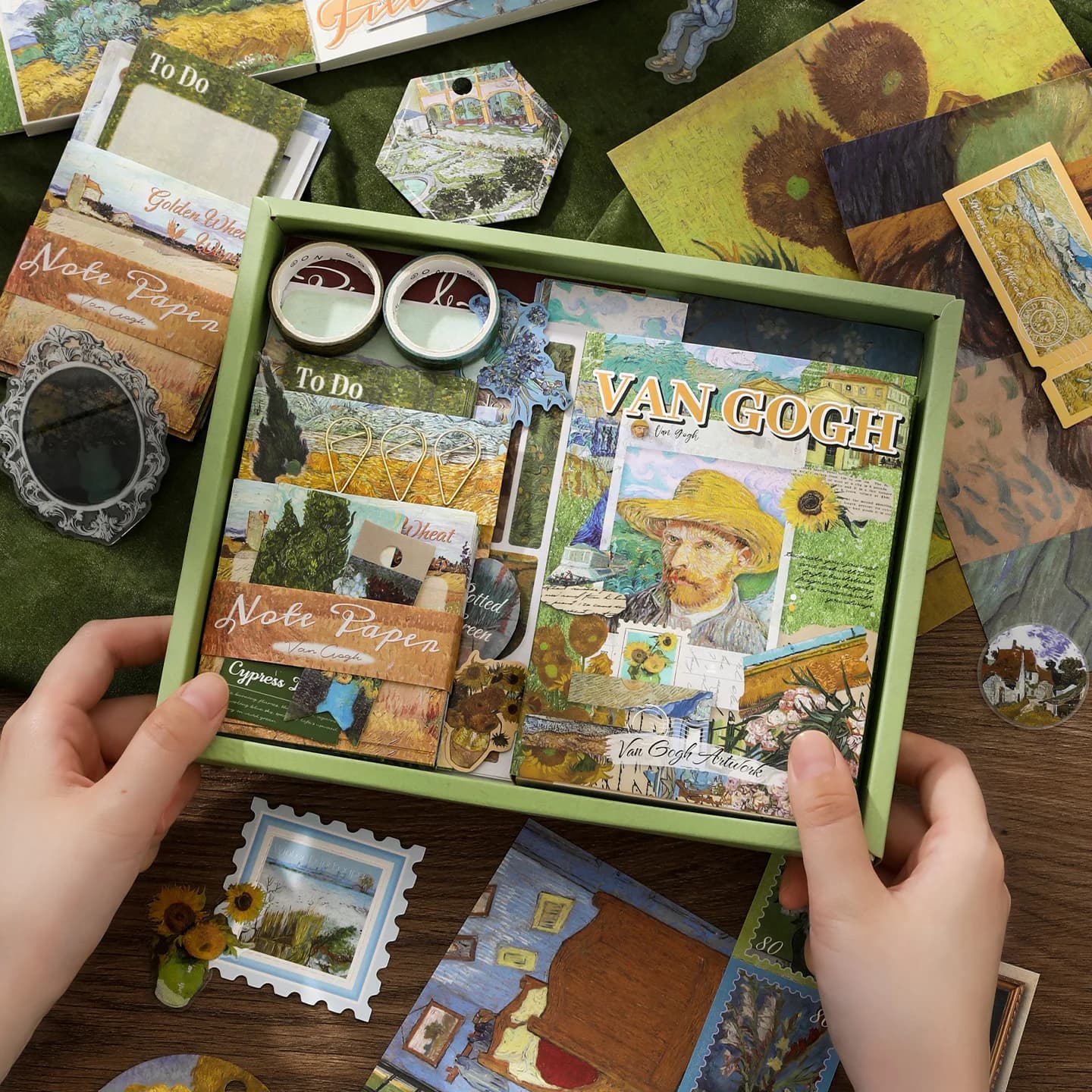 Vintage Art Journal Kit Van Gogh Style Collage Set Oil Painting Scrapbook Supplies for DIY Stationery Gift Box