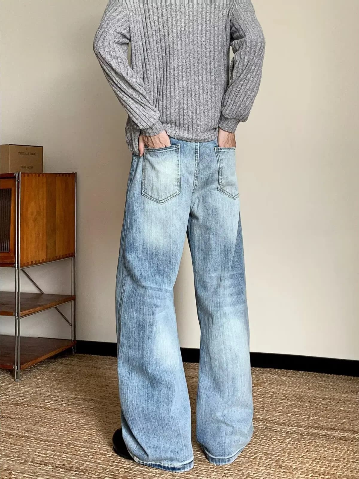 American Washed Bamboo Fiber Straight Leg Loose Fit Men's Jeans Trendy Brand New Casual Long Pants Middle Waist Zipper