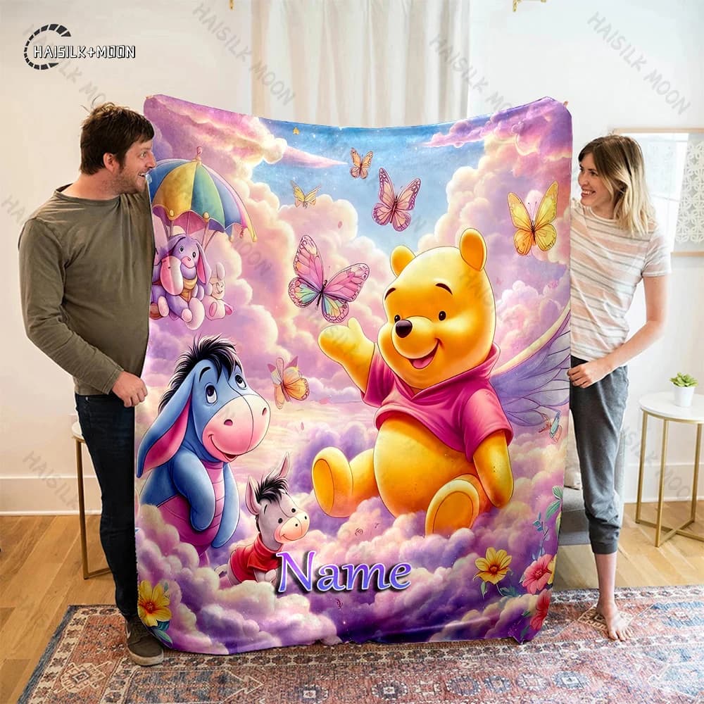 Coperta Personalizzata con Nome e Personaggi Pooh Bear Eeyore, Varie Misure, Morbida e Calda per Divano, Letto, Ufficio, Regalo Sorpresa per Ragazzi e Ragazze