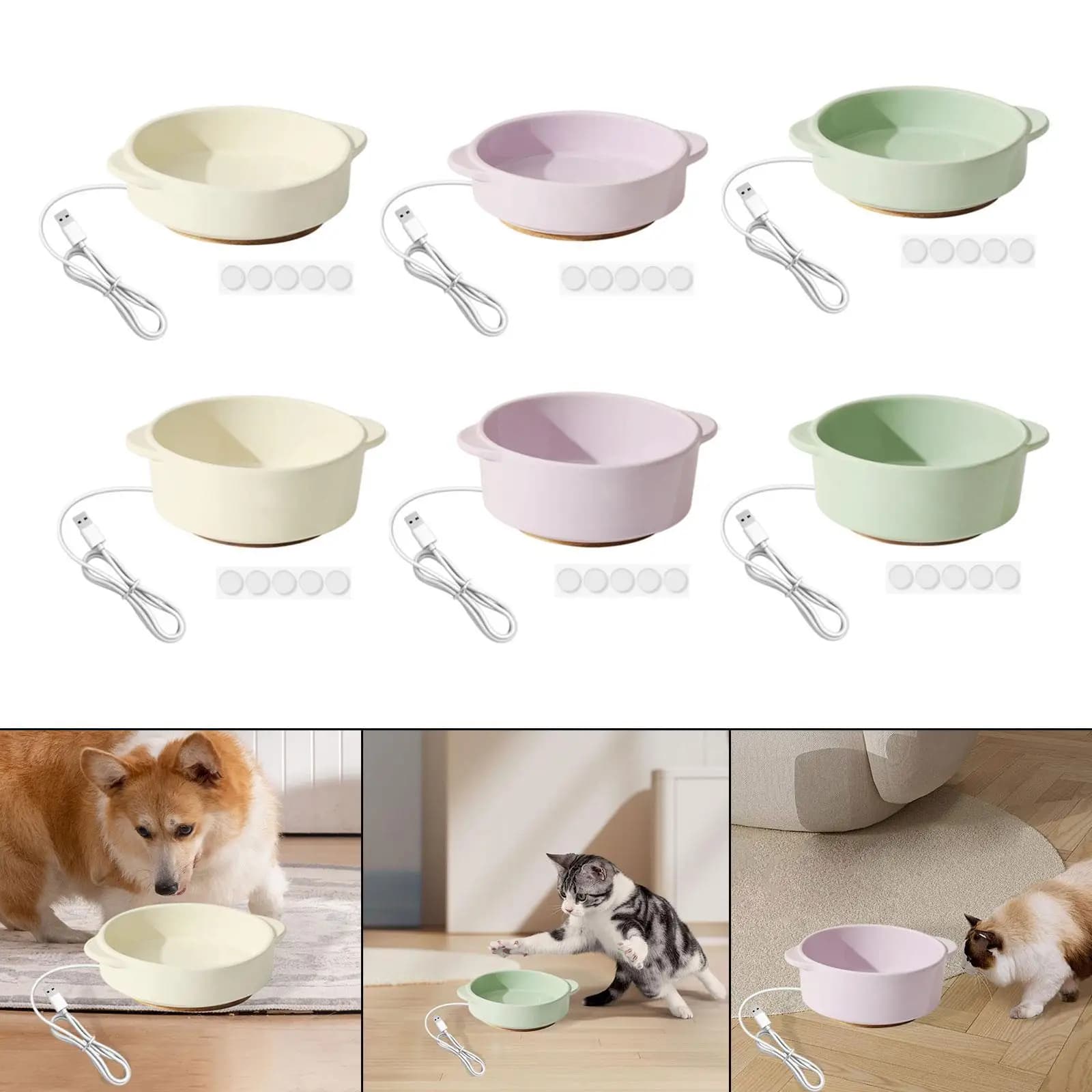 Ciotola Riscaldata in Ceramica per Animali Domestici, Piatto Termostatico per Acqua e Cibo, con Cuscinetti Antiscivolo per Cani e Gatti, Ideale per Viaggi e Campeggio