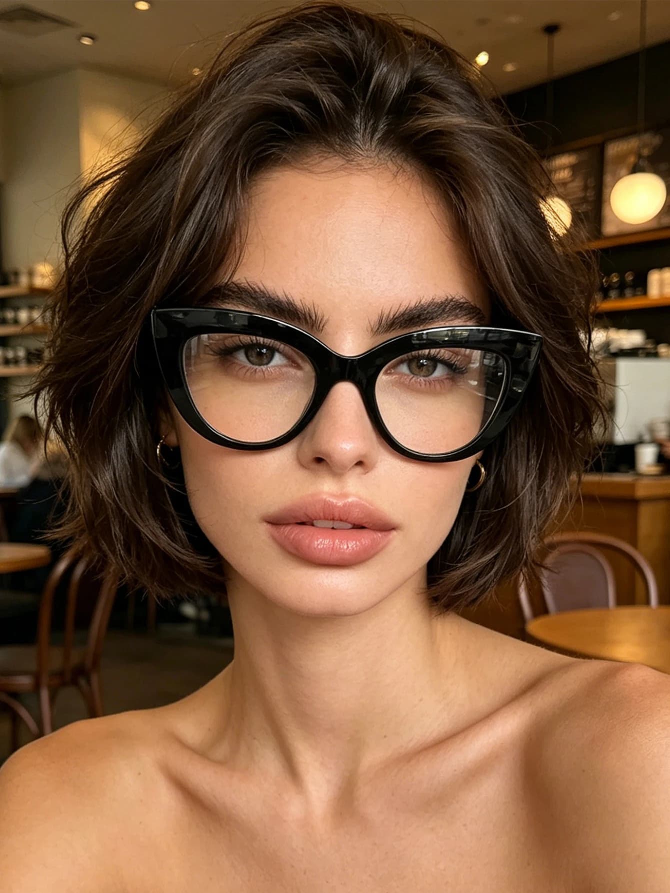 1pc retro black thick frame cat's eye flat mirror European and American hot girl style suitable for street style photos