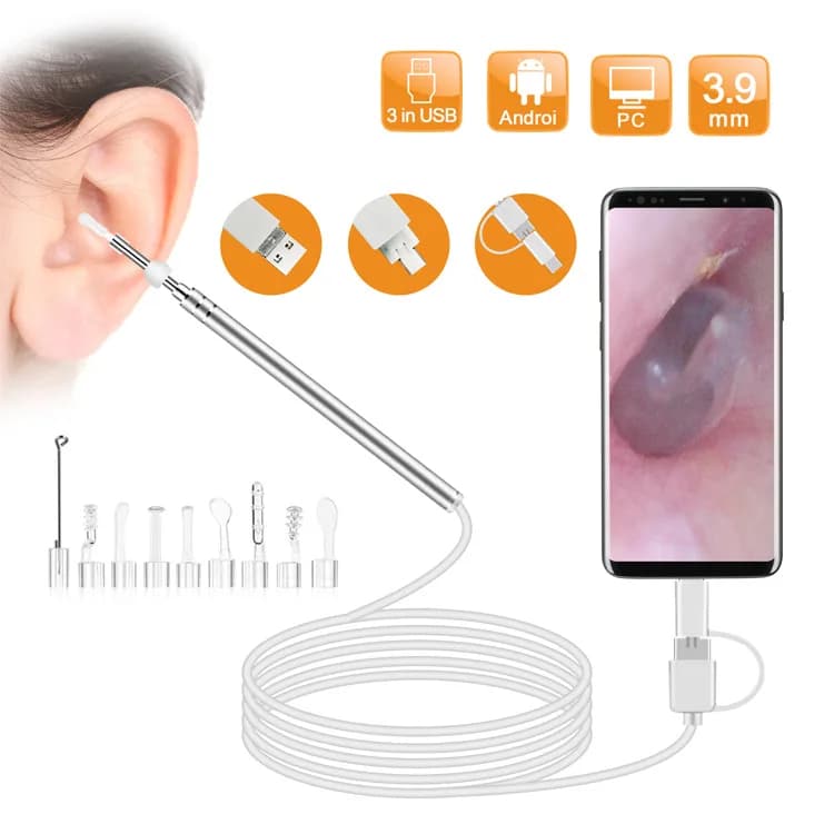 3.9mm 720P 3in1 USB Per Android PC Earpick Endoscopio Fotocamera CMOS Periscopio Ispezione Otoscopio Microscopio Digitale