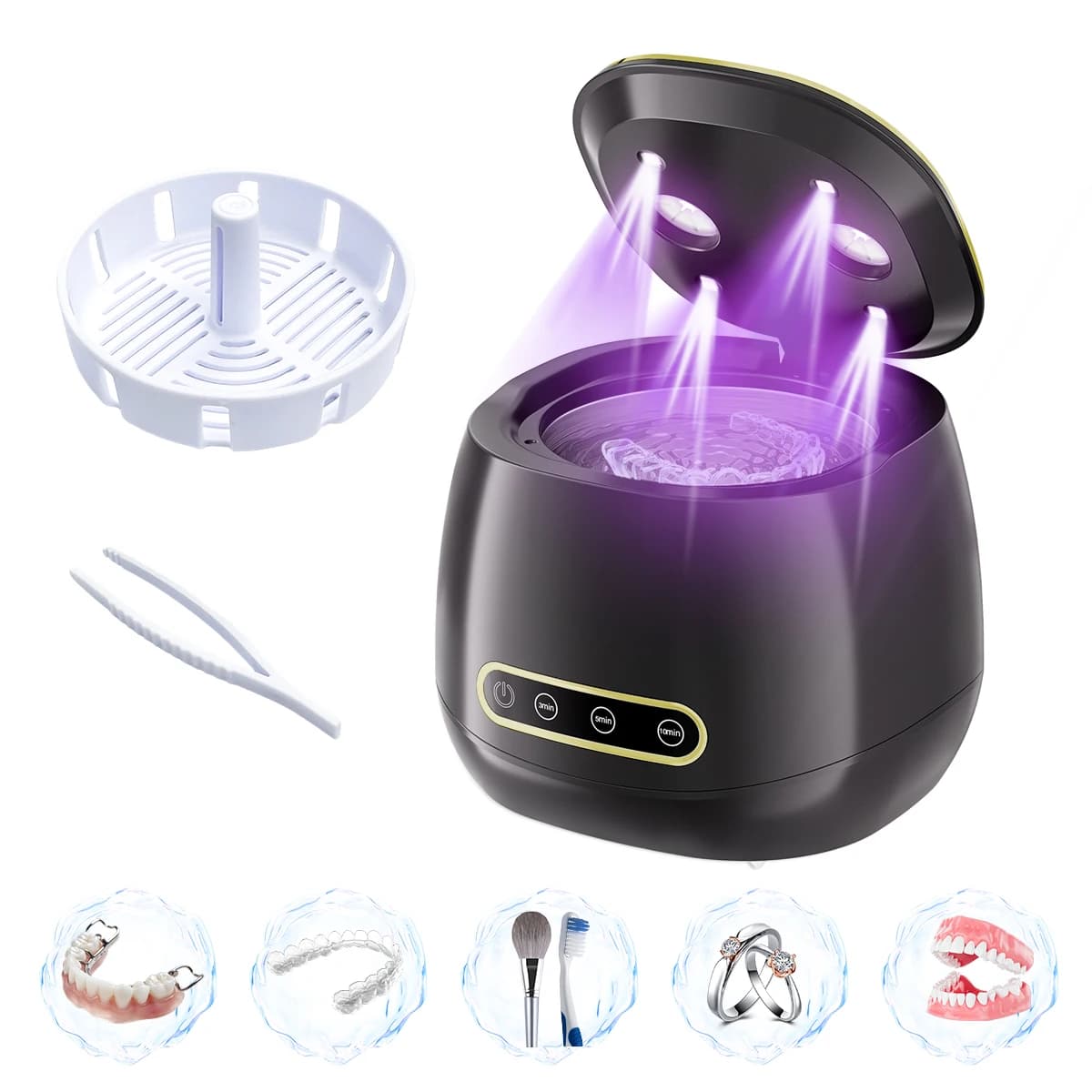 48KHZ Pulitore automatico per protesi ad ultrasuoni Macchina per la pulizia profonda USB per gioielli Cinturini per orologi Pennello per trucco Accessorio per la cura dei denti
