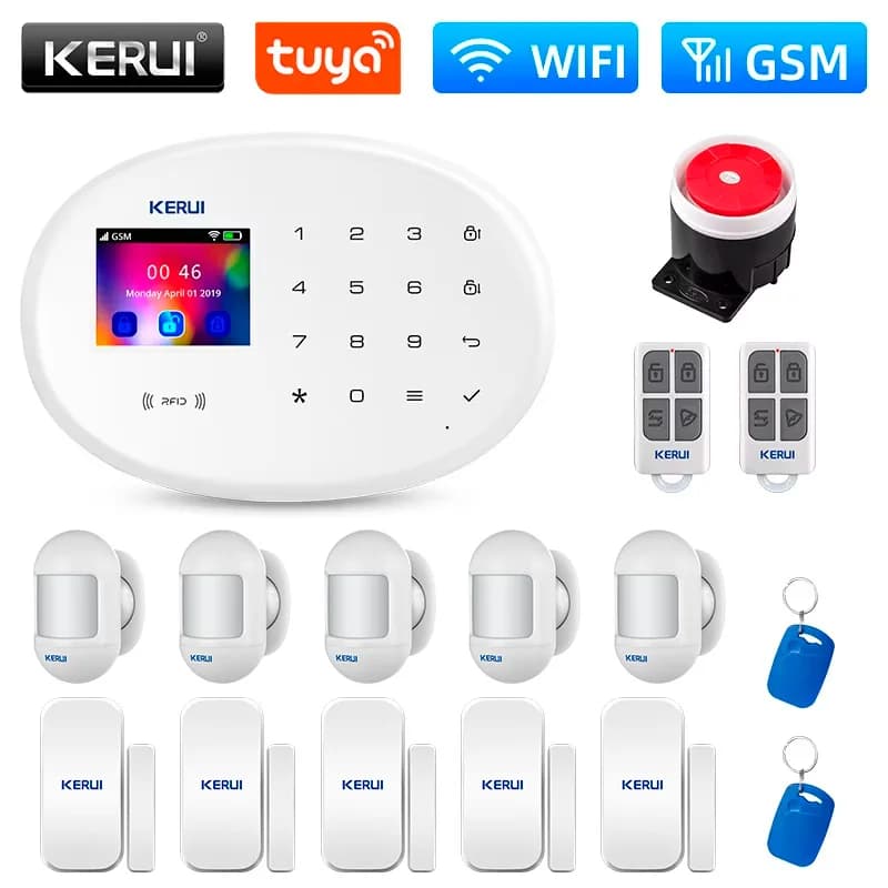 KERUI Protezione di sicurezza W202 Tuya Centro allarme GSM WIFI Allarme Kit sistema di allarme domestico Alexa Sensore di movimento Vita intelligente
