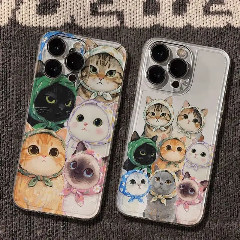 Funny Color Scarf Cat Pattern Phone Case for iPhone 17 Air 16E 15 14 13 12 11 Pro Max Plus Mini X Xs 8 7 Soft Clear Cover Coques
