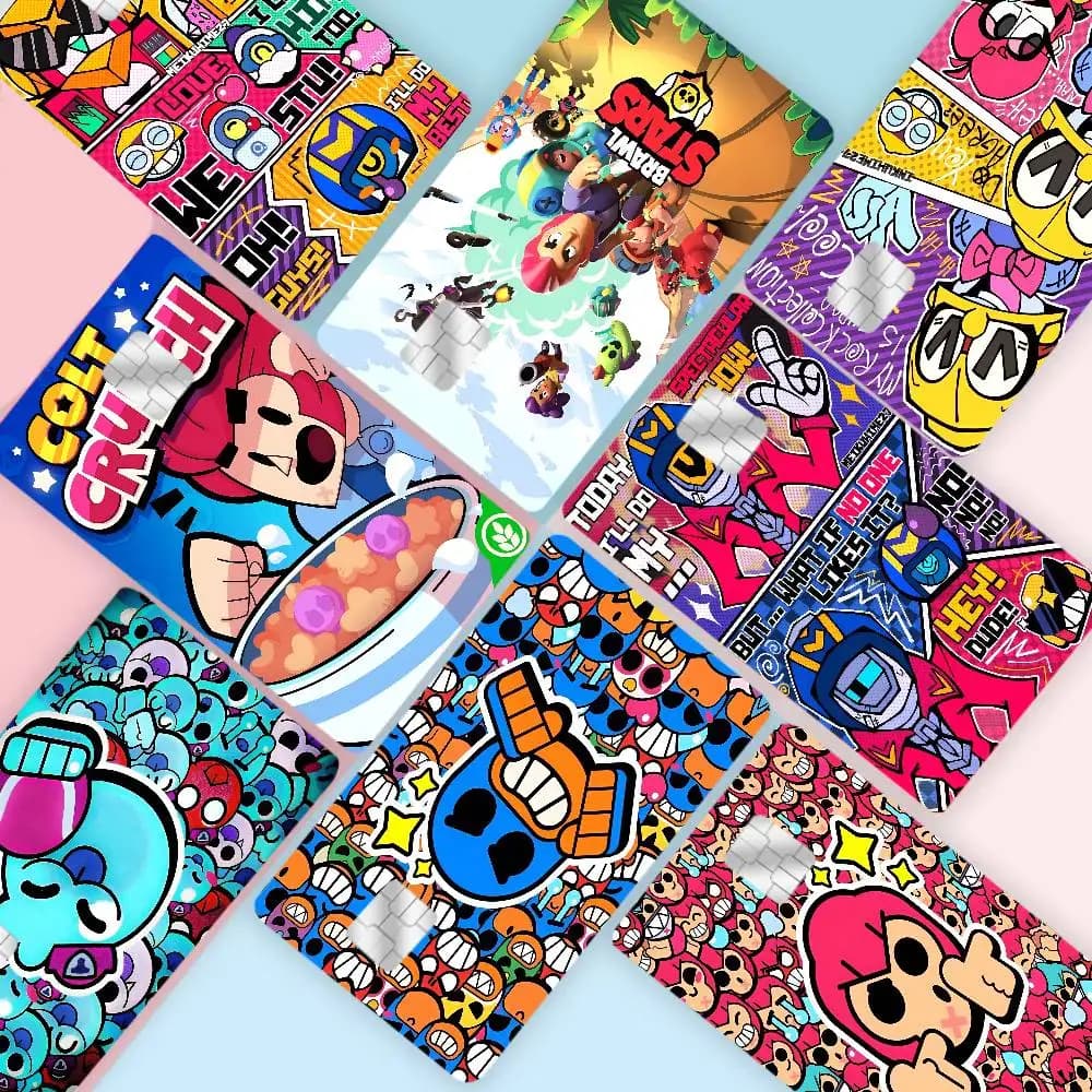 Pellicola Adesiva Ultra Sottile Anti-sbiadimento per Carte di Credito/Debito, con Design Anime Brawl Stars, Divertente, per Spesa o Risparmio