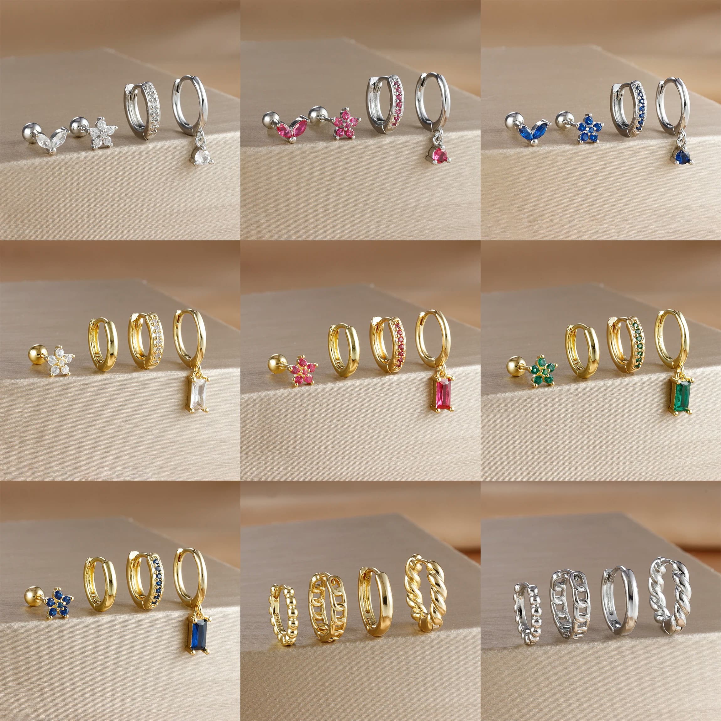 4PCS French Punk Fashion 14K Gold Plated Geometric Small Eardrop Earrings Set for Women Charm Stainless Steel Party Jewelry