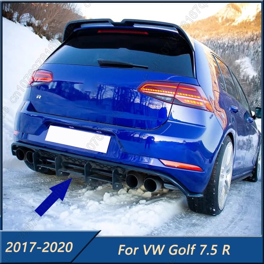 New！Rear Bumper Diffuser Valance Gloss Black Blade Spoiler Rear Surround For VW Volkswagen Golf 7.5 R 2017-2020