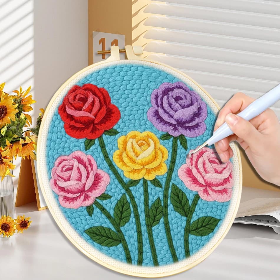 Diy Punch Needle Embroidery Starter Kits Daisy Lily Floral Sewing Kit Funny Easy Punch Needle Kits For Beginner DIY Needlework