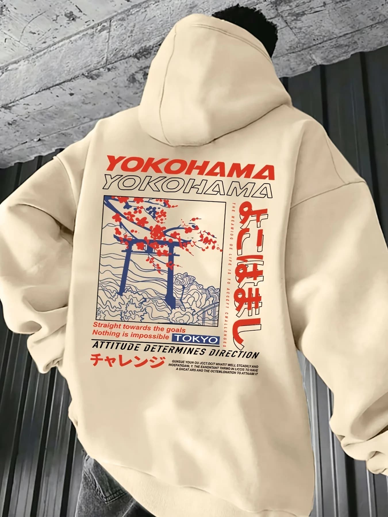 Printed long sleeve hoodie with Tokyo pattern loose fashion casual fall and winter by men pullover warm