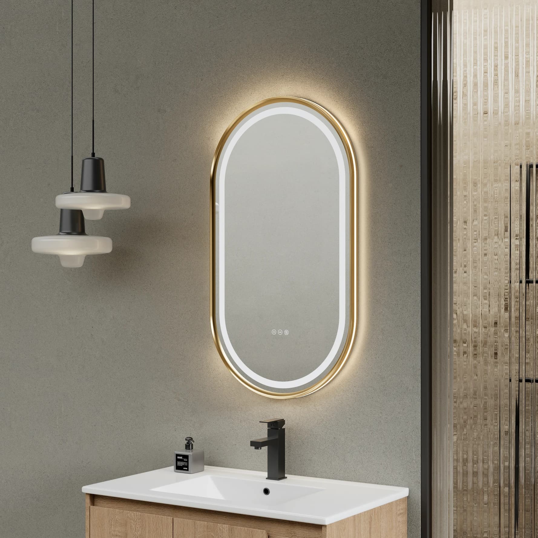 Oval Framed Front Light Waterproof Sensor Switch Bathroom Illumination Wall-mounted LED Mirror