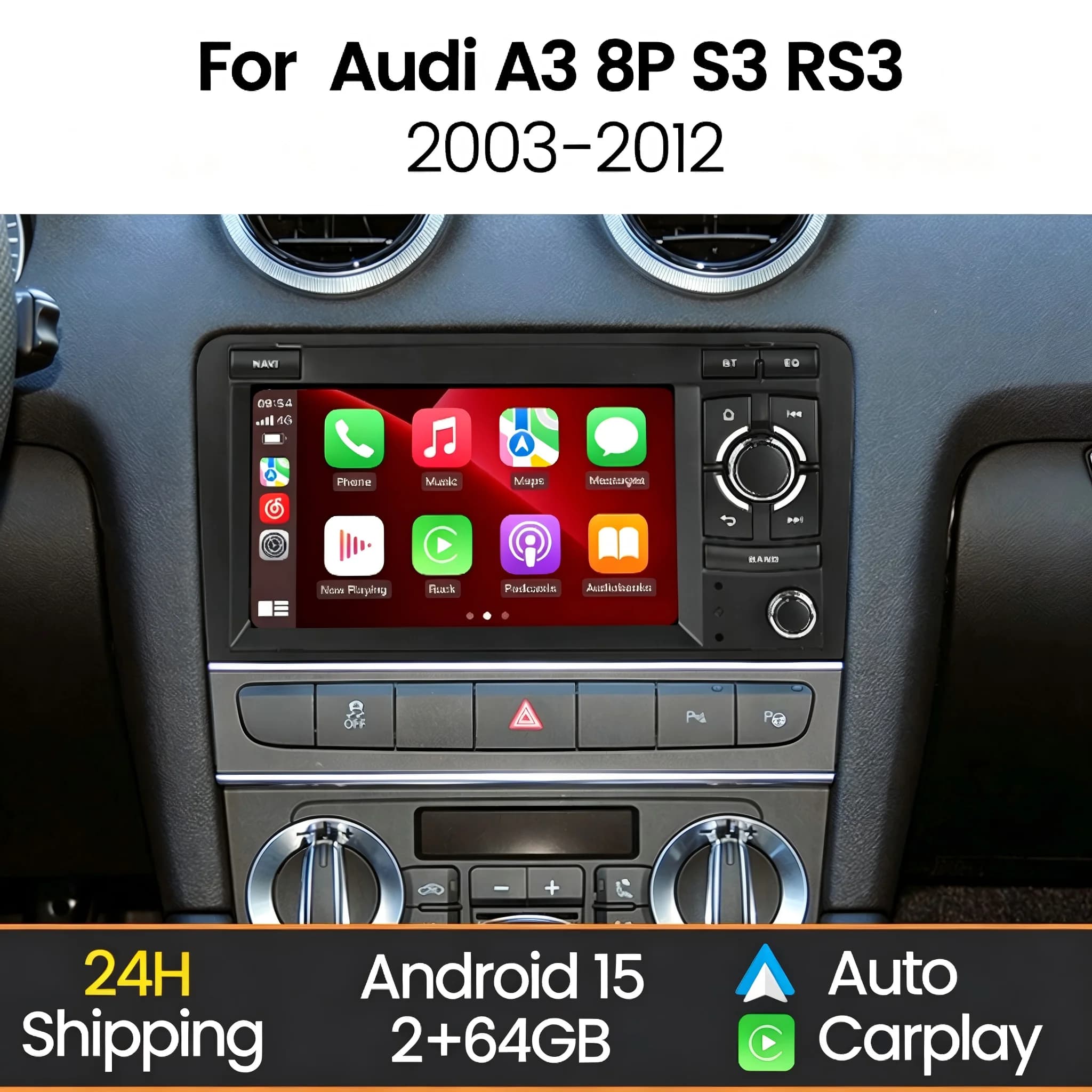 MEKEDE 7 "Android Autoradio for Audi A3 8P 2003-2012 S3 RS3 Wireless Carplay Media player RDS GPS 2din Autoradio