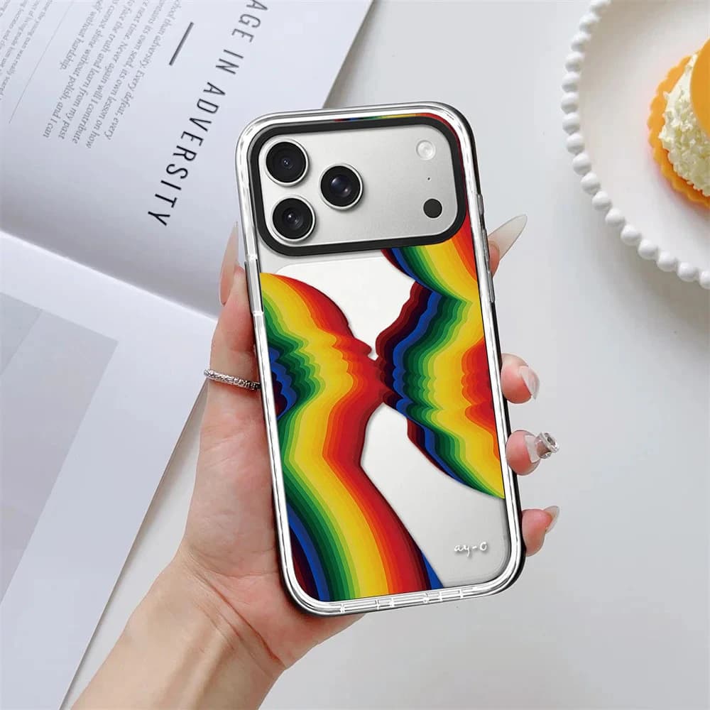 Wave Rainbow Gradient White Border Magnetic Phone Case Cover for IPhone 13 14 15 16 17 Pro Max Case for IPhone Air