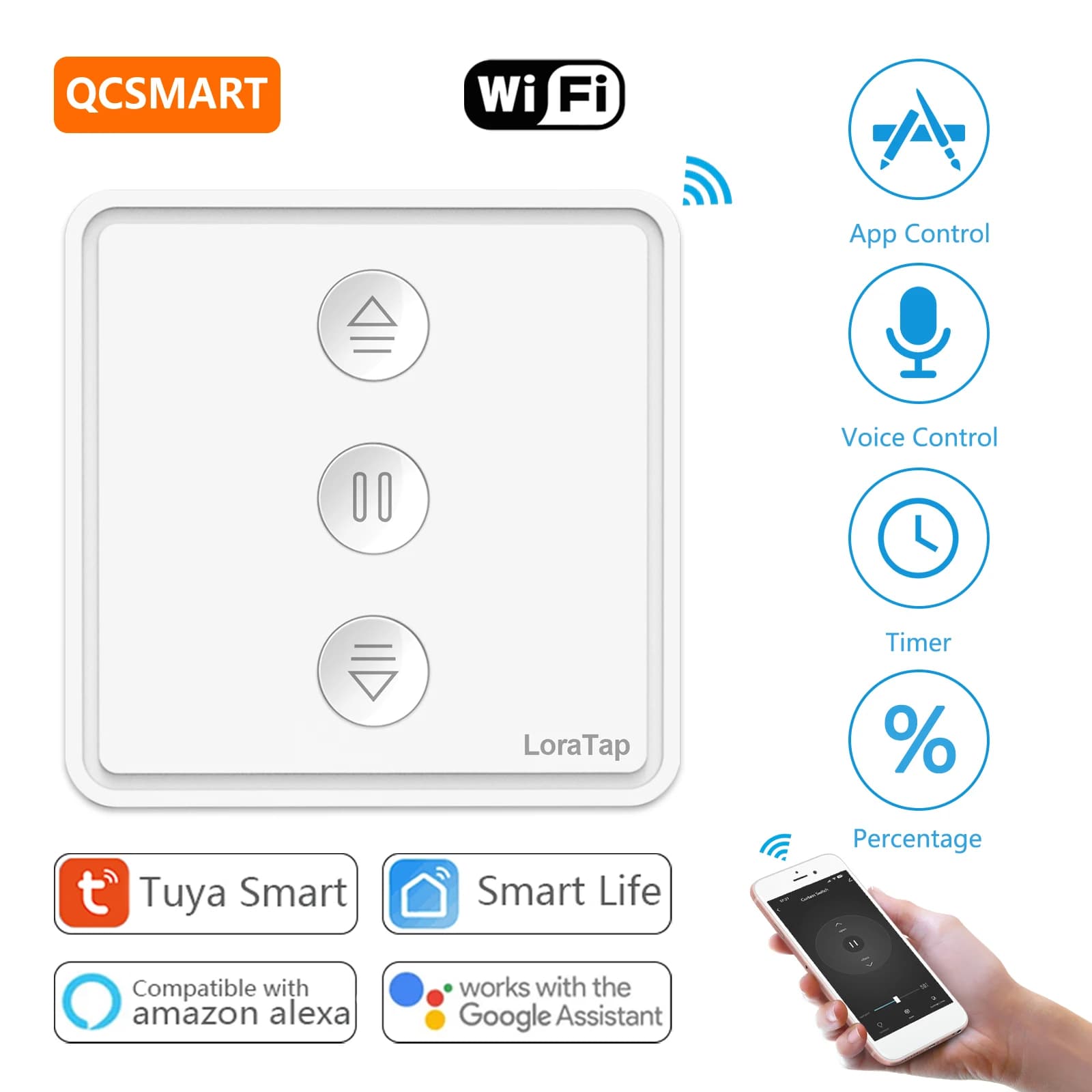 Tuya Smart Life 7a generazione Tenda per tapparella Interruttore a pulsante App Percentuale Controllo remoto Assistente Google Alexa