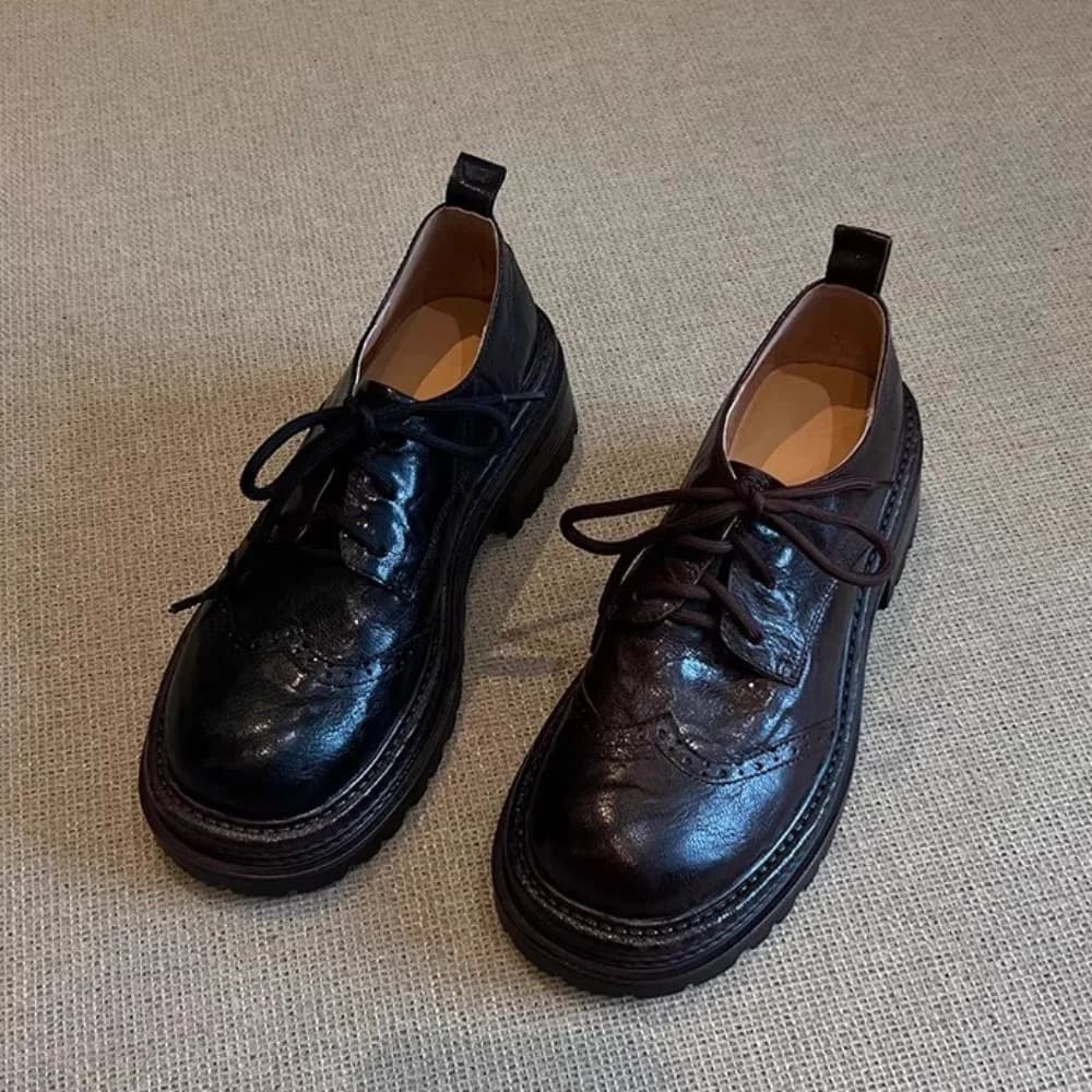 Women's Moccasins with Thick Sole Shoes Women's Leather Shoes Casual Women's Shoes With Low Heel Outer Strings Single Shoes Deep Fashion