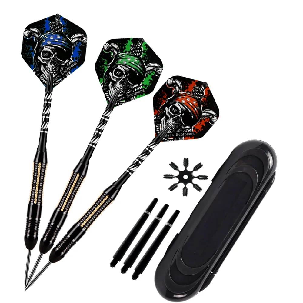 Set di freccette professionali da 3 pezzi, punta in metallo da 26 g, canna in ottone resistente incisa con precisione, con custodia per freccette con albero in nylon extra