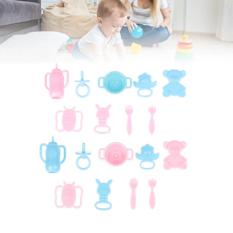 9 pz/set 1:12 casa delle bambole biberon per l'alimentazione della bambola per la scuola materna biberon in miniatura ciotola per capezzoli cucchiaio forchetta massaggiagengive Set