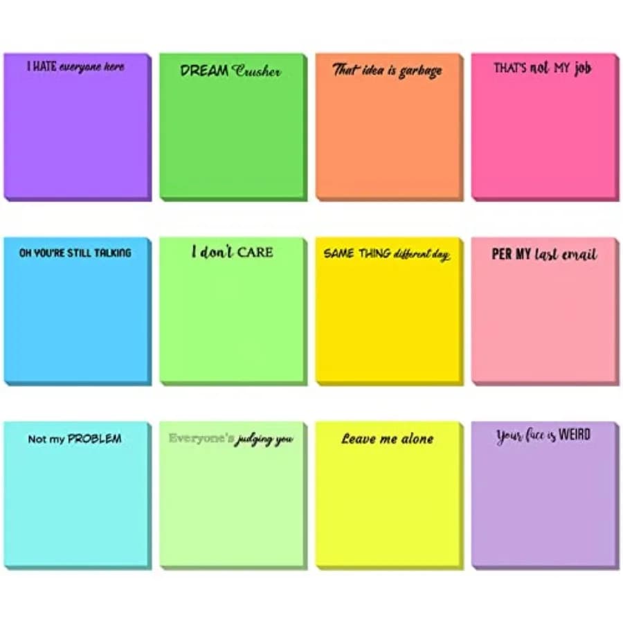 12 Pezzi Blocco Note Adesive per la Settimana dell'Apprezzamento degli Insegnanti, con Citazioni Snaccose e Sarcasmiche sul Lavoro, che Esprimono Rancore, con Frasi Vibranti, Negative e Passive
