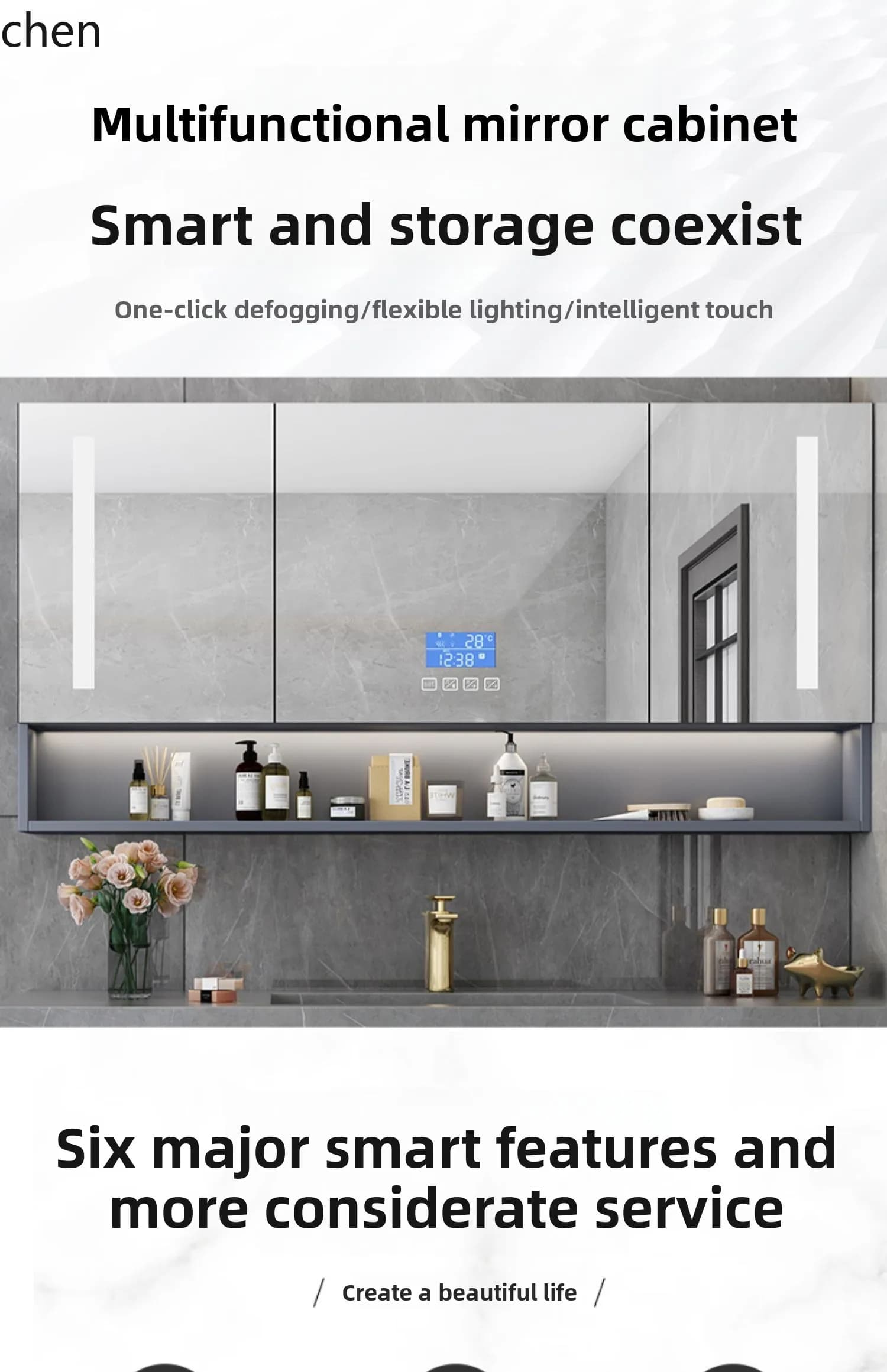 LXC Armadietto a specchio per bagno intelligente Armadietto a specchio per bagno Feng Shui a parete antiappannamento