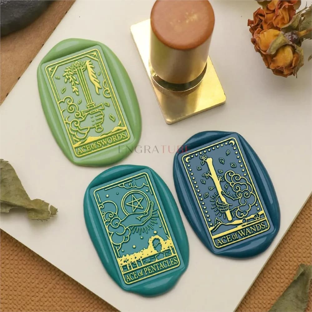 34X21mm Tarocchi Carta Sigillante Timbro di cera Rettangolare Ace Of Pentacles Re di Spade Per Busta di Nozze Invito Confezione Regalo