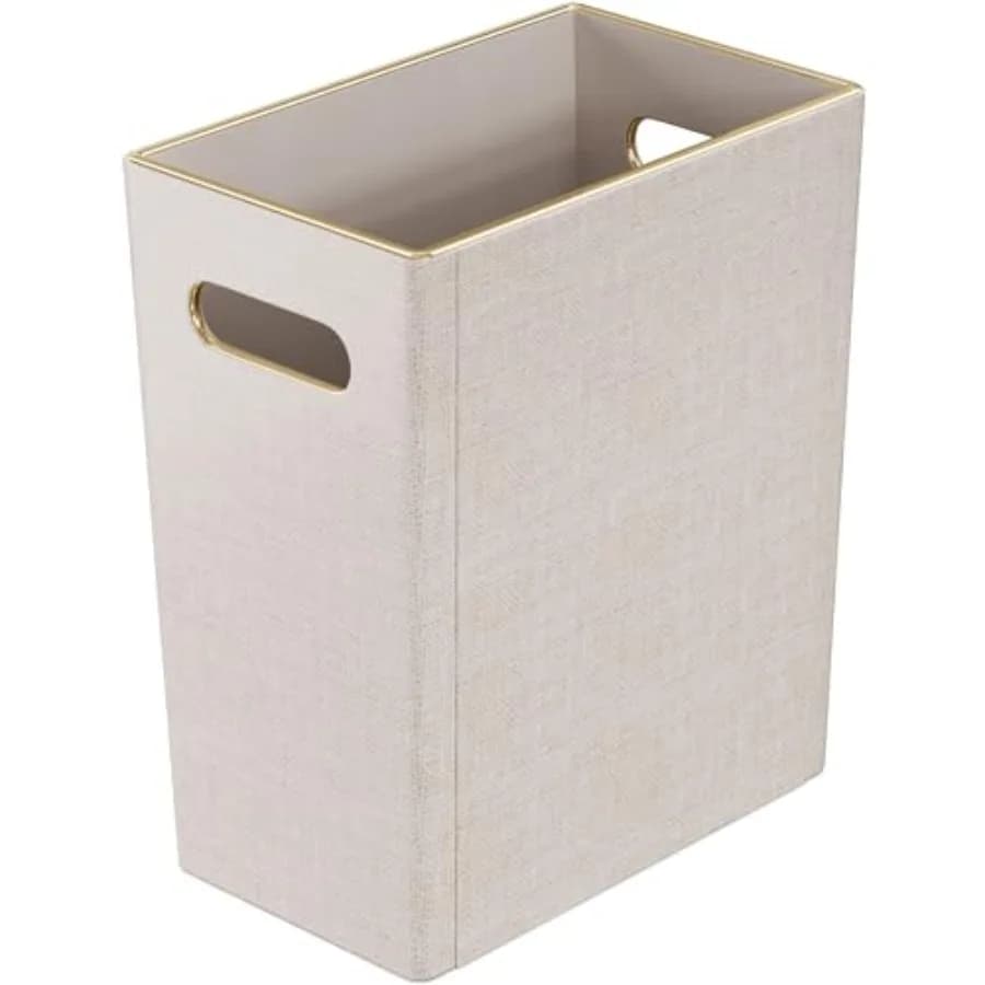 Cestino per Rifiuti Bianco da 3/4 Galloni, Cestino in Pelle PU per Ufficio con Decorazione Bordi Dorati, per Bagno e Contenitore Rifiuti