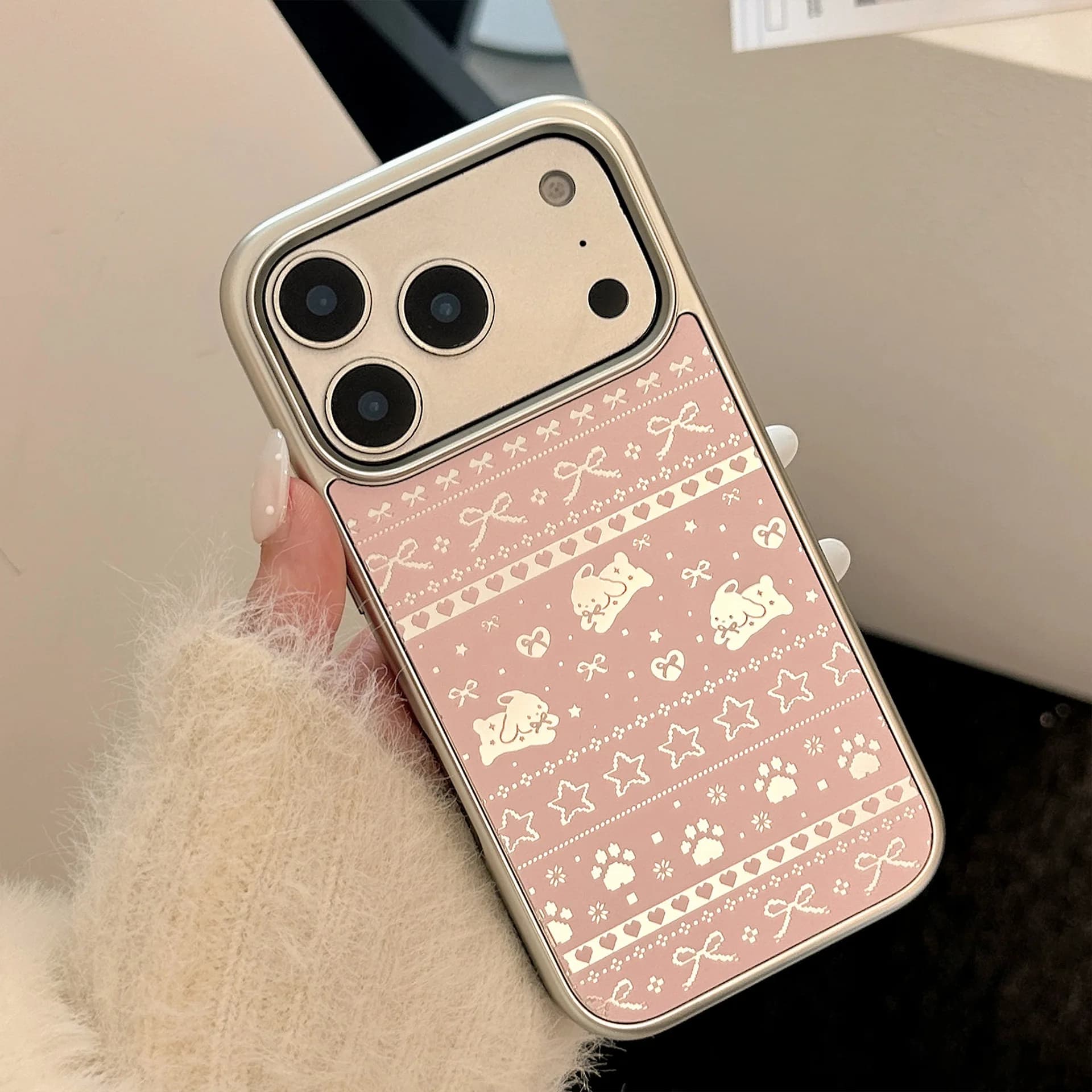 Custodia per telefono antiurto rigida con specchio per il trucco a forma di coniglio cartone animato coreano e bordo argentato per iPhone 17 Air 16 15 14 13 12 Pro Max
