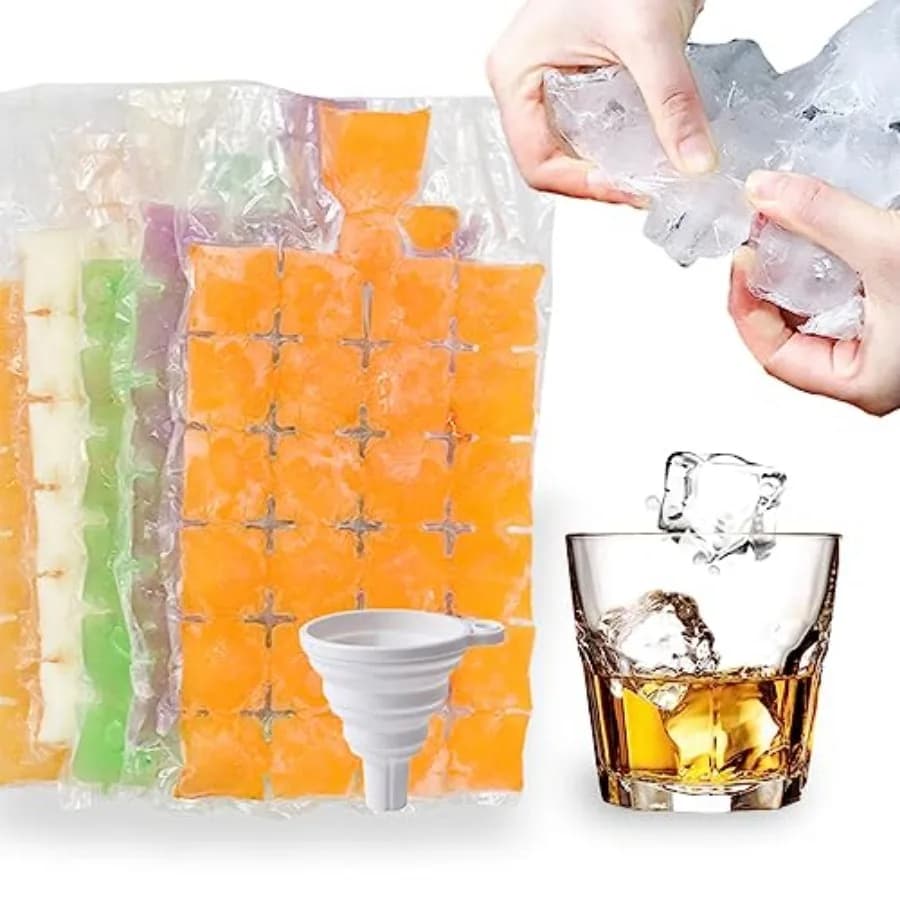 Disposable Ice Cube Trays for Freezer Ball Ice Cube Mold Ice Maker Bags with Silicone Funnel BPA-Free 50 PCS