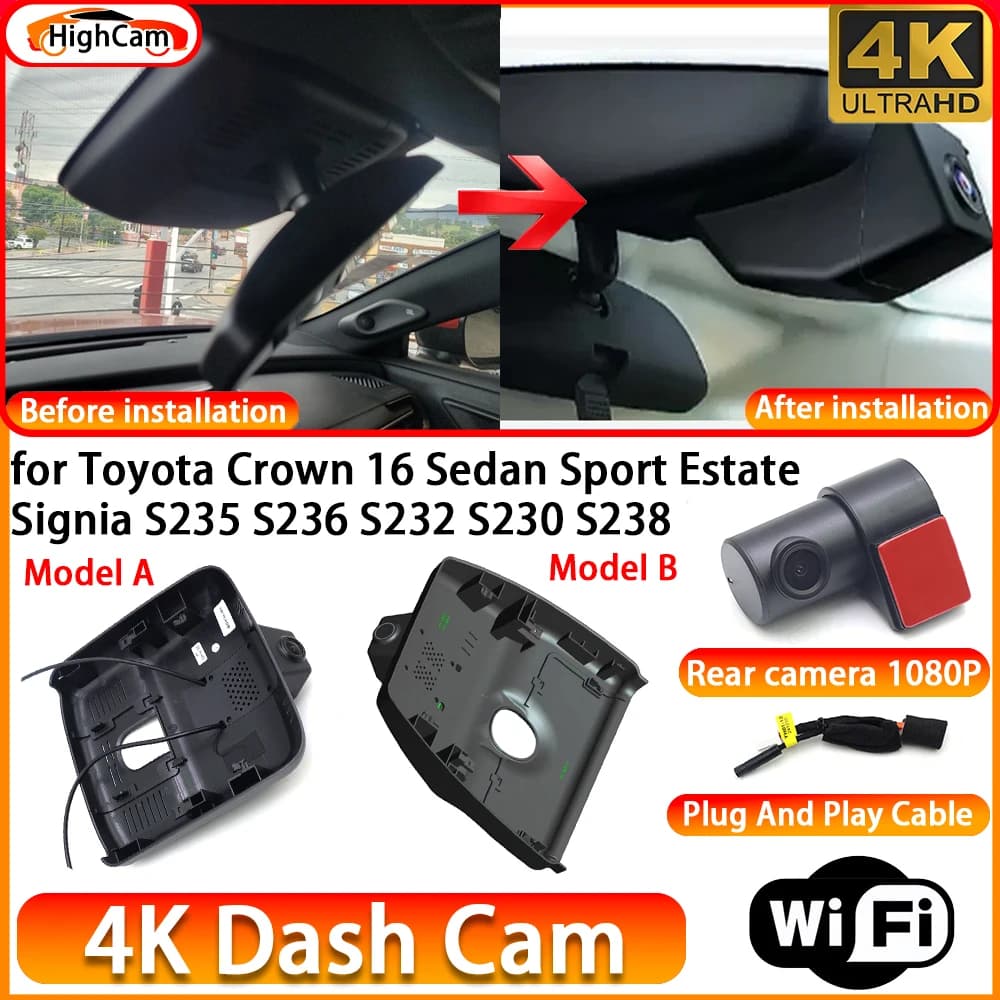 for Toyota Crown 16 Sedan Sport Estate Signia S235 S236 S232 S230 S238 OEM 4K DVR Dash Cam Front Rear Camera WiFi Video Recorder