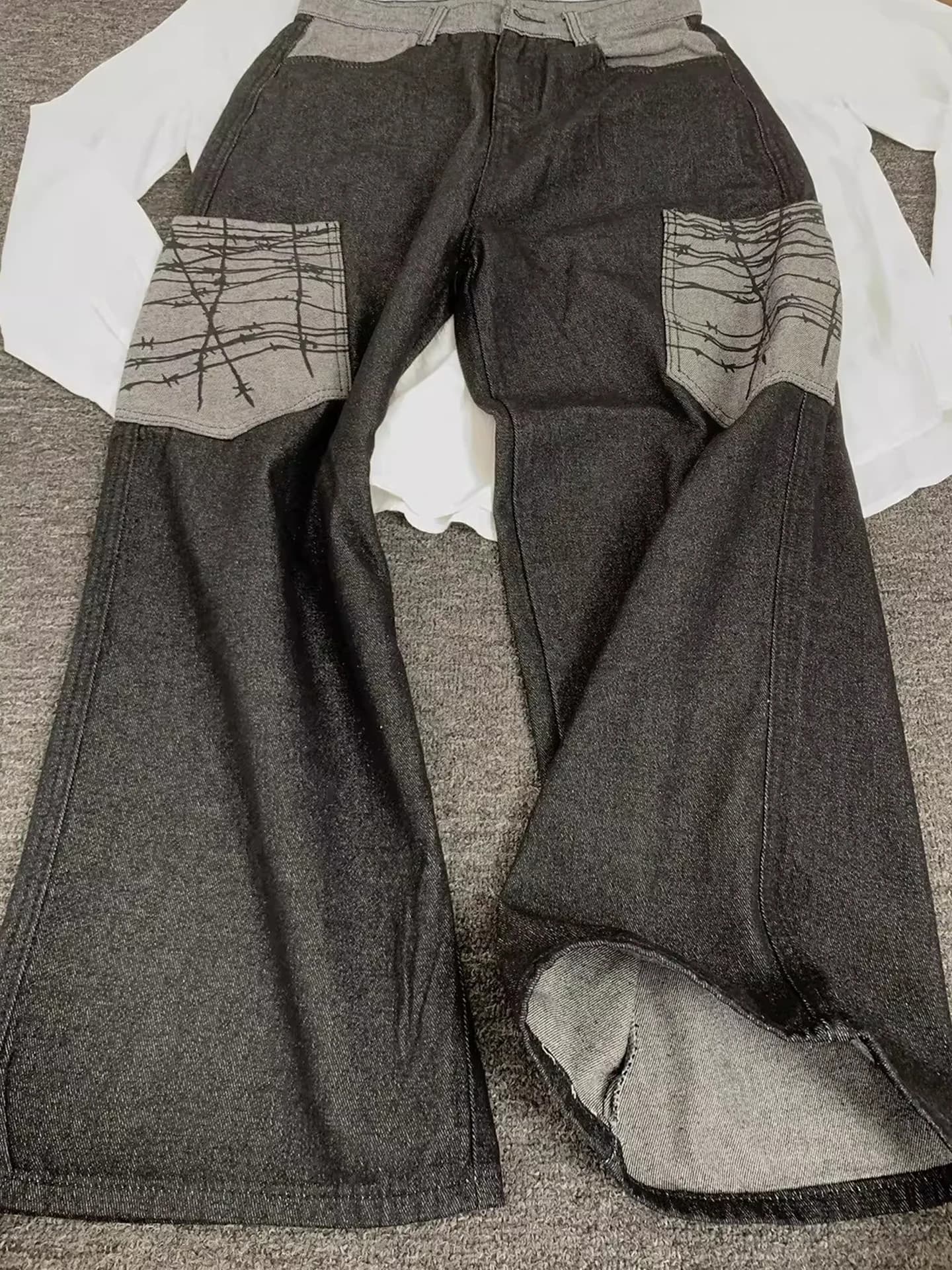 American Color Blo Large ket Workwear Jeans Loose Wide Leg Jeans ex Autumn Winter Trendy High Street Versatile Pants