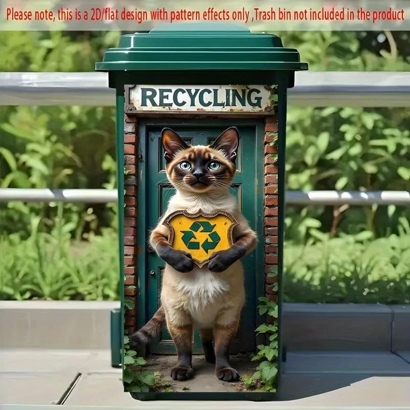 1Pc 2D Flat Printed Trash Can Sticker Large Size 37x82cm Creative Recycle Cat Themed Personalized Design