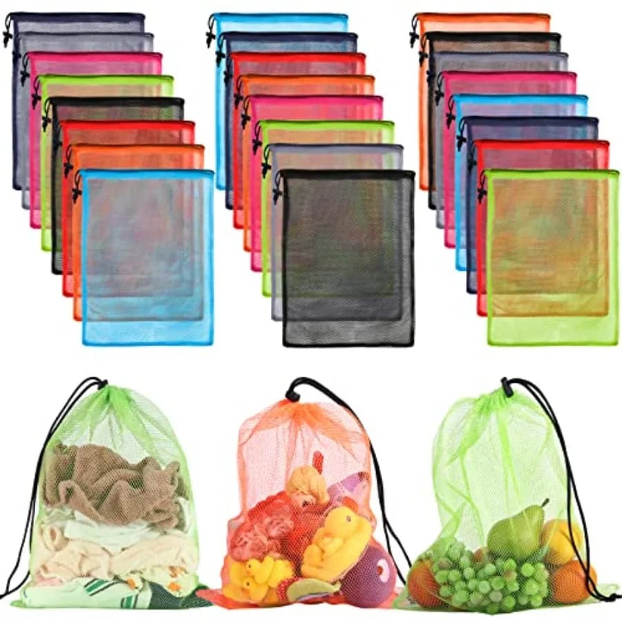 Sacchetto per Bucato con Cordoncino 13X15.5 in Rete per Palestra, Viaggi e Uso Domestico, Leggero in Nylon con Chiusura a Cordino, Nero