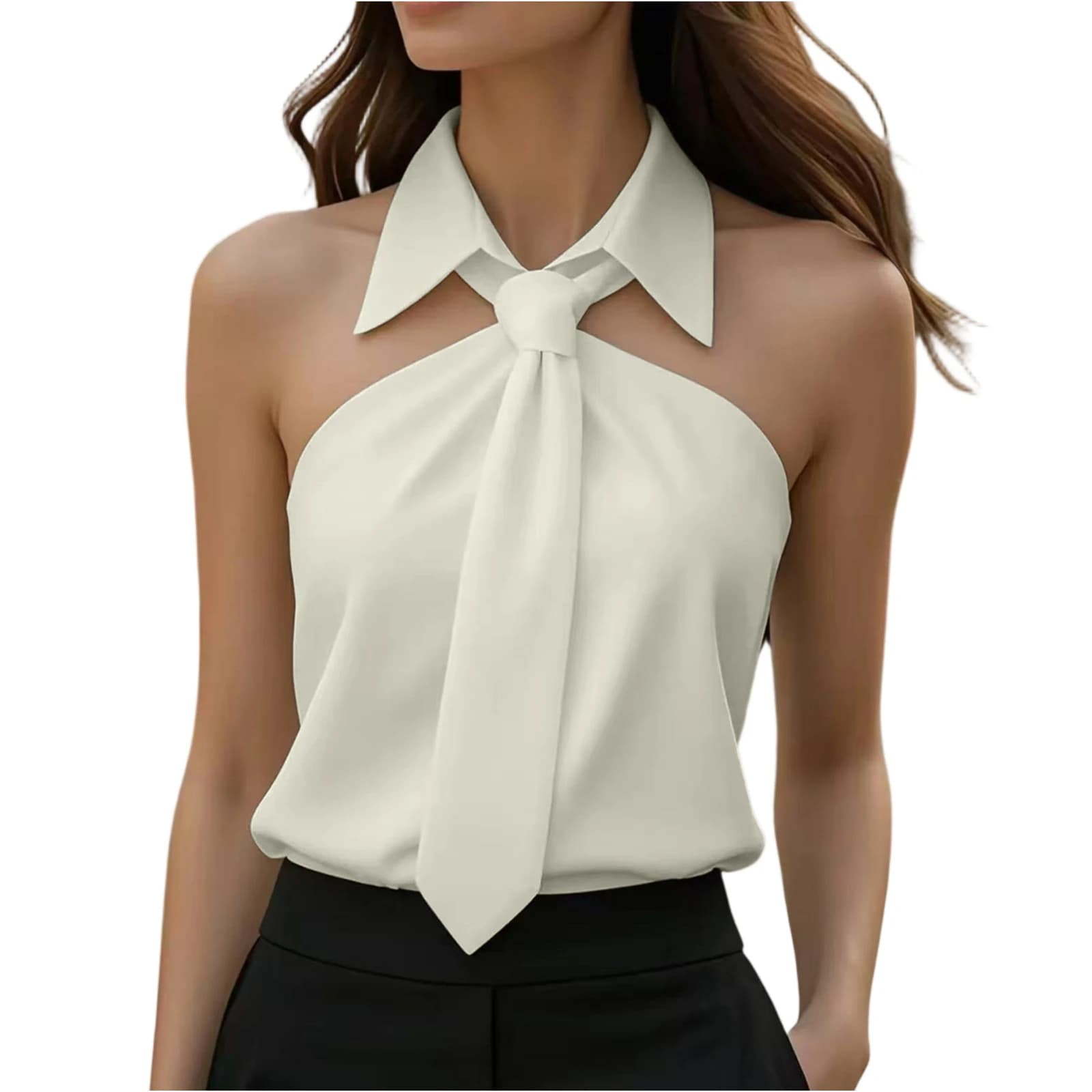 Nuovo Top Corto Estivo da Donna 2026 Sexy Slim con Scollo a V e Halter, Senza Maniche, Tinta Unita, Schiena Scoperta, Abbigliamento Chic Streetwear