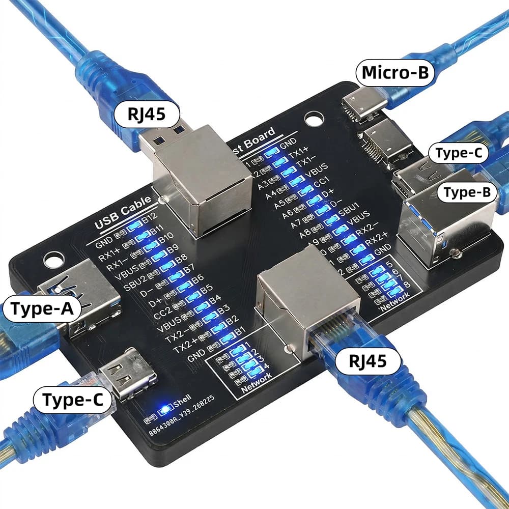 USB cable tester Multi functional USB3.0/3.1/3.2 type-C 24 pin cable detector supports RJ45 Lightning Micro-B printer cable test