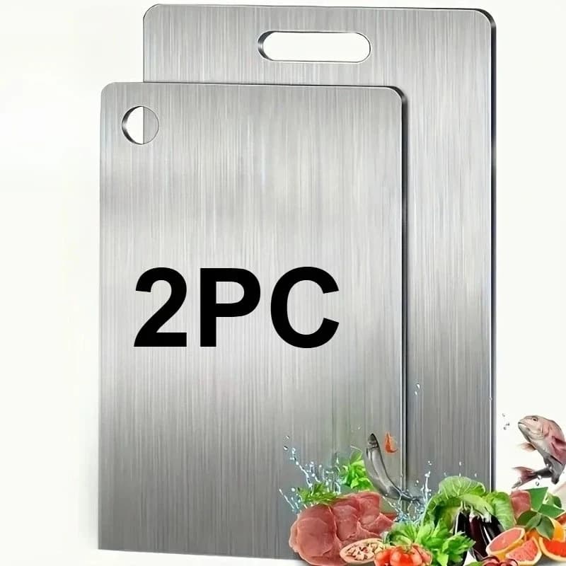 2pcs Stainless Steel Cutting Board Set - Heavy Duty Non-Slip for Meat & Vegetables | BPA Free & Rust Proof