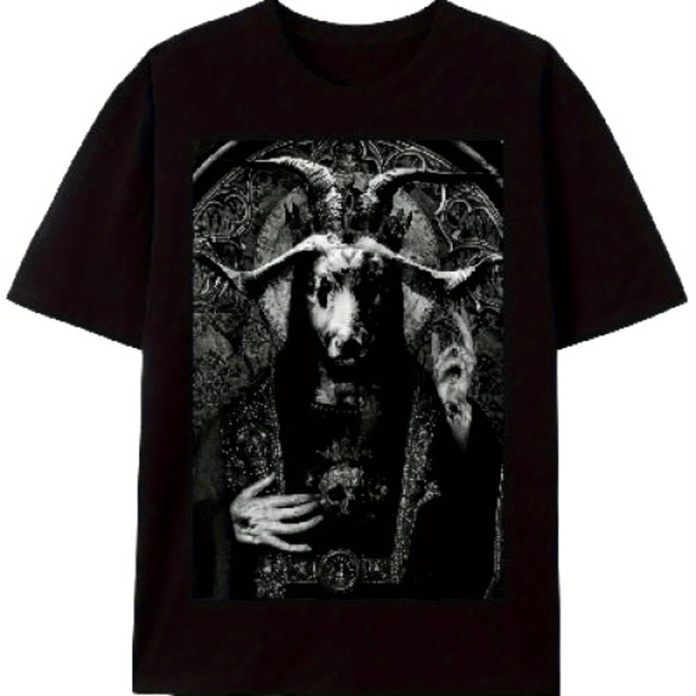 T-Shirt Gotica Occulta Edizione Limitata, Design Baphomet Pentagramma Rituale Satanico, Stile Grunge Bianco e Nero, Maglietta per Adulti per Tutte le Stagioni