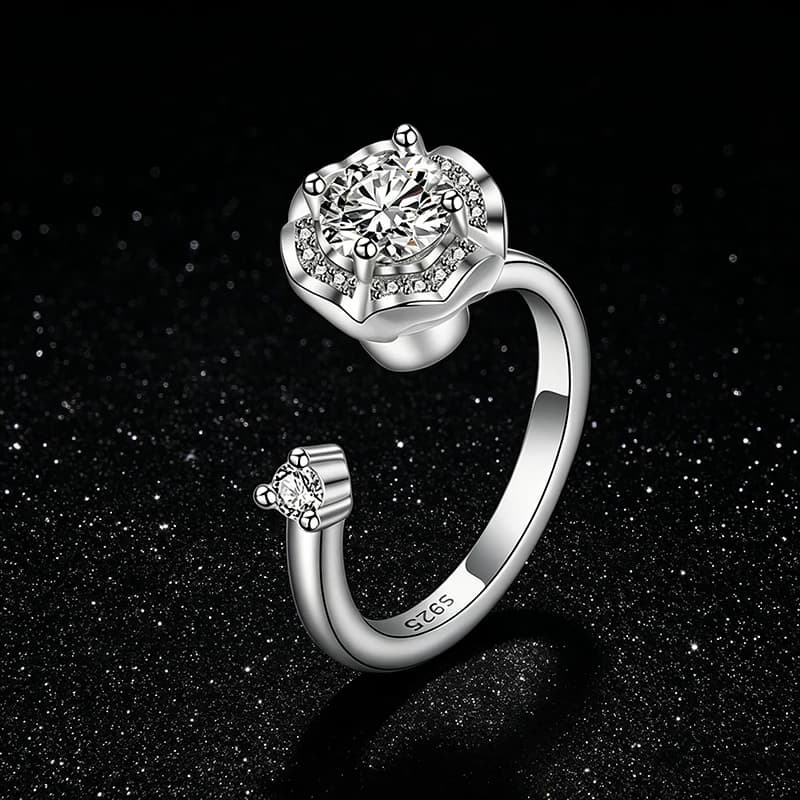 Elegante Anello Girevole Antistress in Cristallo, Gioiello da Dito Aperto per Donne, Regalo per Banchetti, Accessorio Rilassante