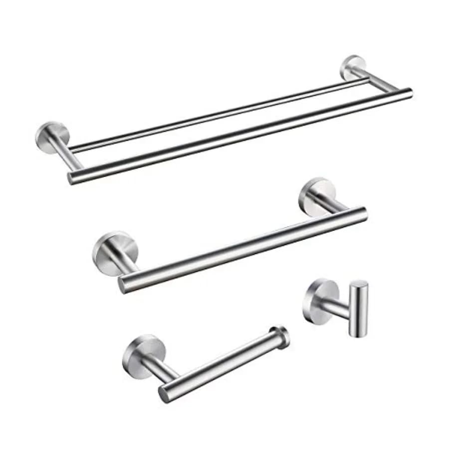 Set di Accessori per Bagno 4 Pezzi, Kit Hardware da Parete in Acciaio Inox - Include Doppio Portasciugamani, Porta Asciugamani, Porta Rotolo Carta Igienica