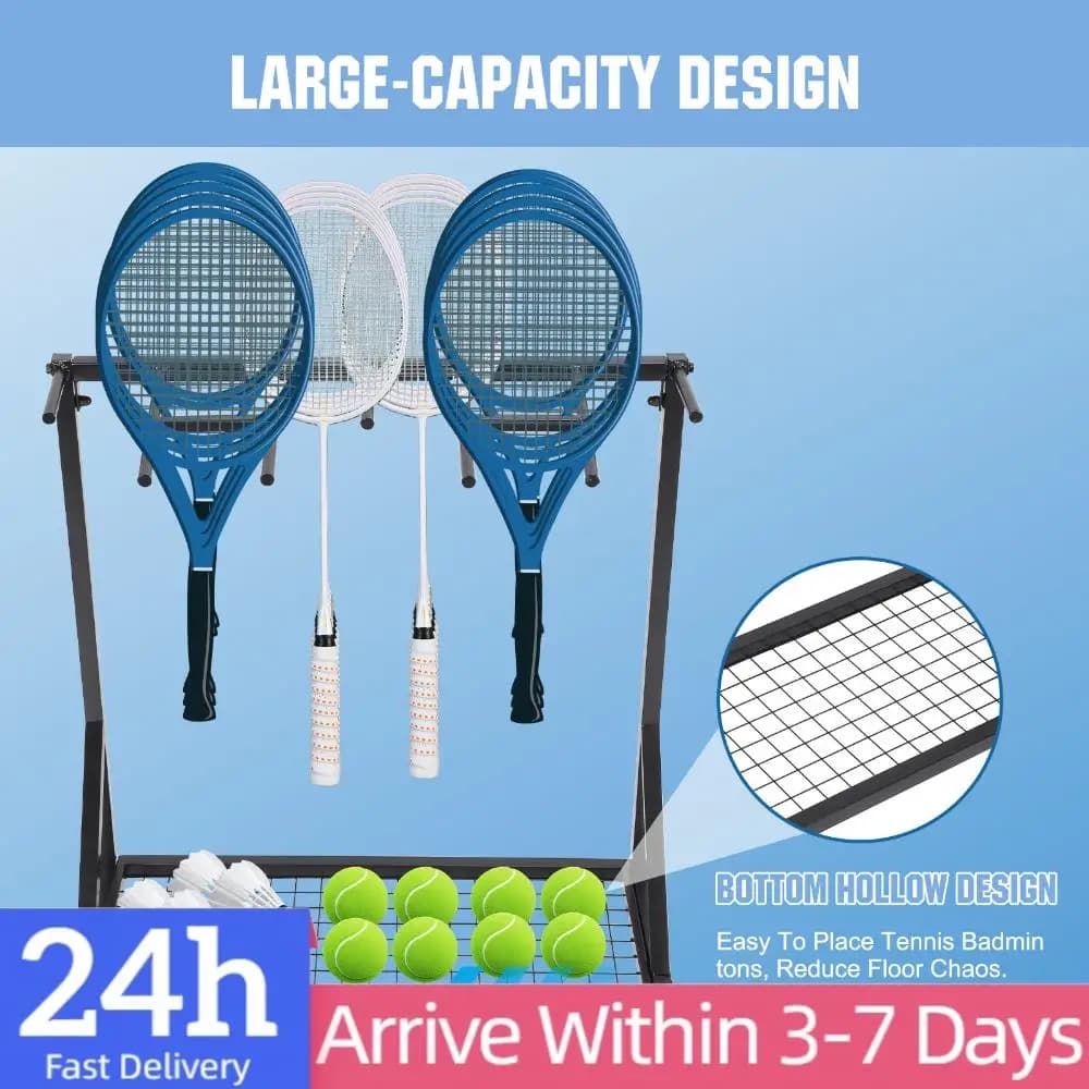 Trolley Tennis rack with Wheels, Portable Sports Organizer, Contains 26 racks, for Garage, Gyms, Schools and Commercial Use