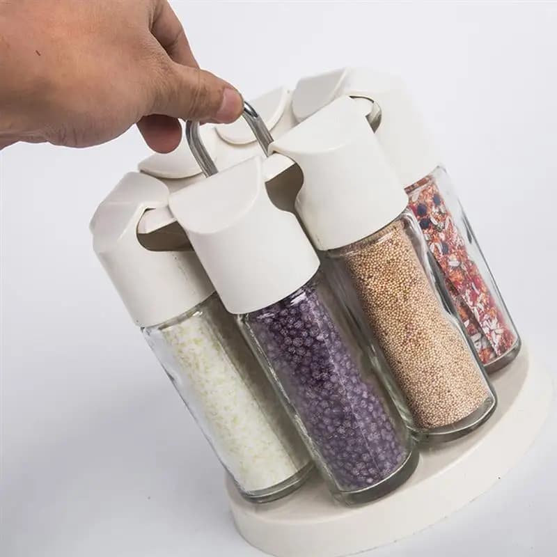 Set di ampolle per spezie rotanti a 360 ° bottiglie per condimenti da cucina con ganci appesi per un facile utilizzo atmosfera accogliente
