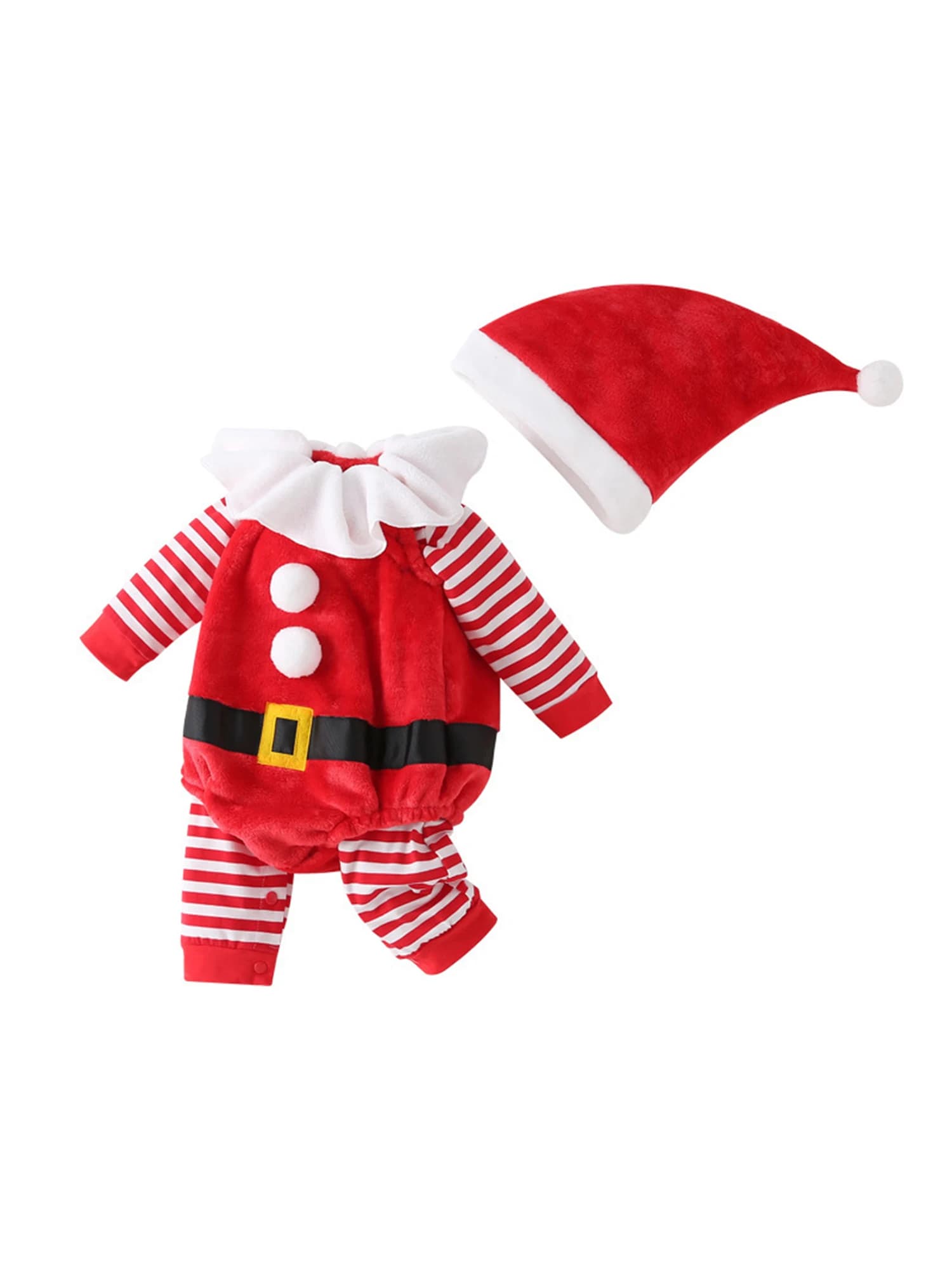 Set di costumi natalizi per neonati, pagliaccetto festivo a righe con tuta in peluche e cappello da Babbo Natale per vestire il bambino