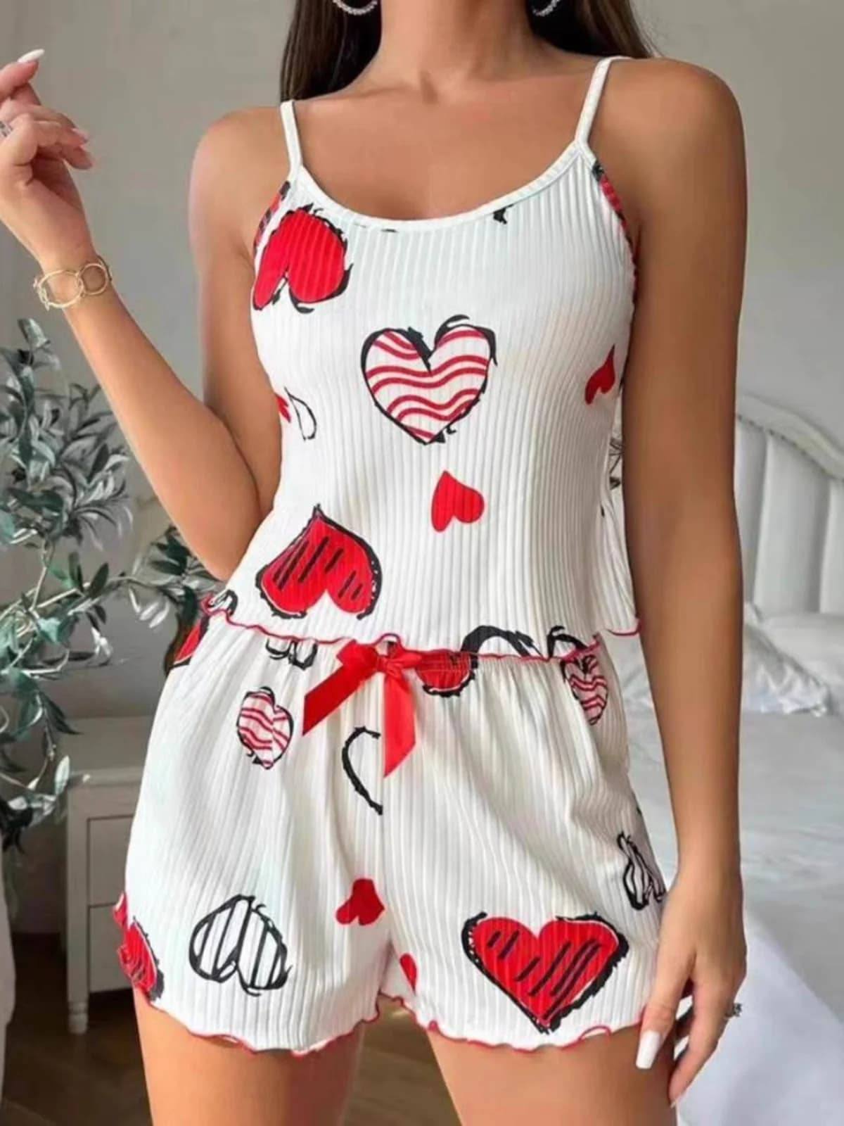 Women's Sleepwear Set with Shorts Strap Knot Slim Fit Two-Piece Suite Chinese Brand Free Shipping Autumn Collection