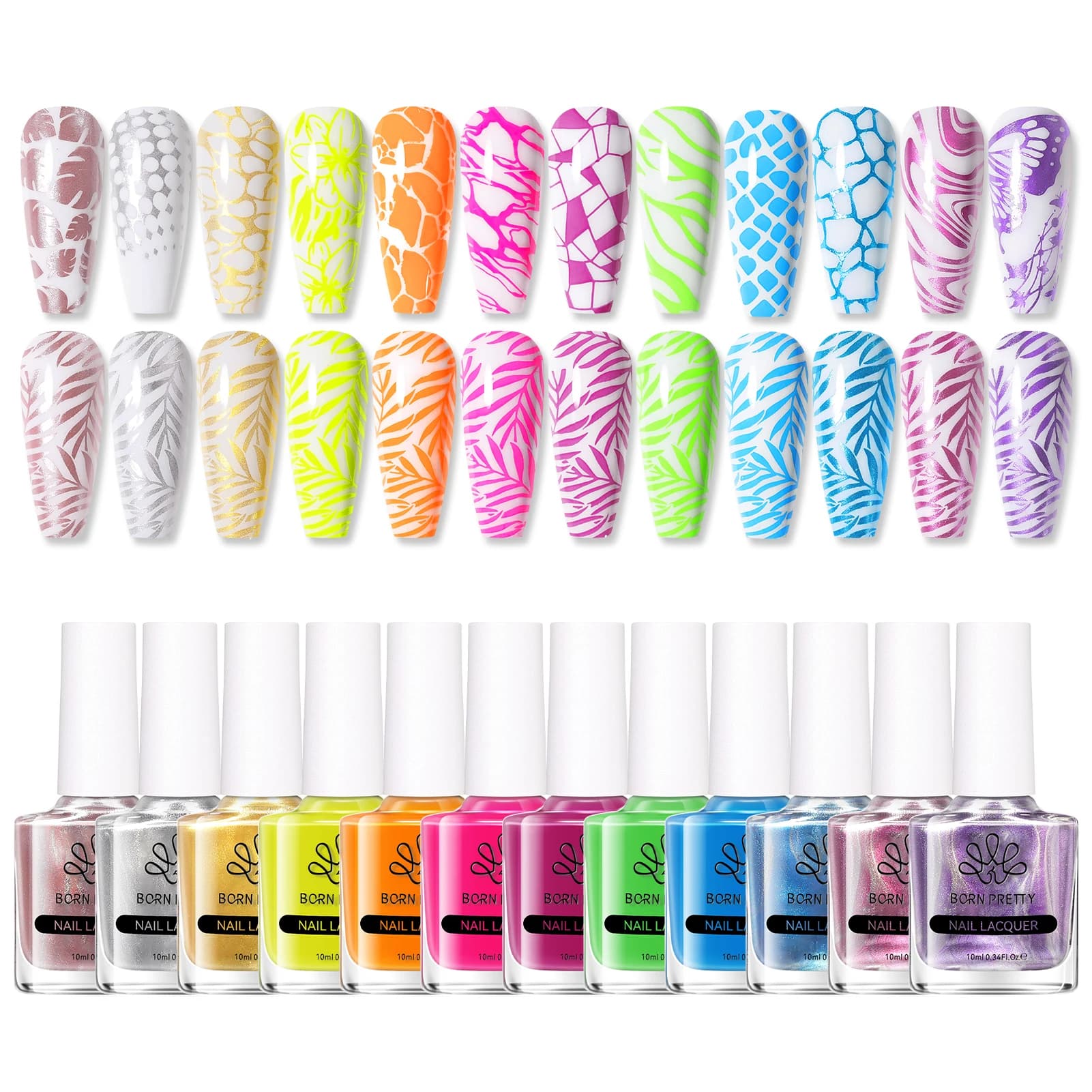 BORN PRETTY 4/6/8 pezzi Nero Bianco Nail Stamping Polish Set di vernici Kit Oro Argento per Nail Art Piatti Timbro Olio Stamping Series