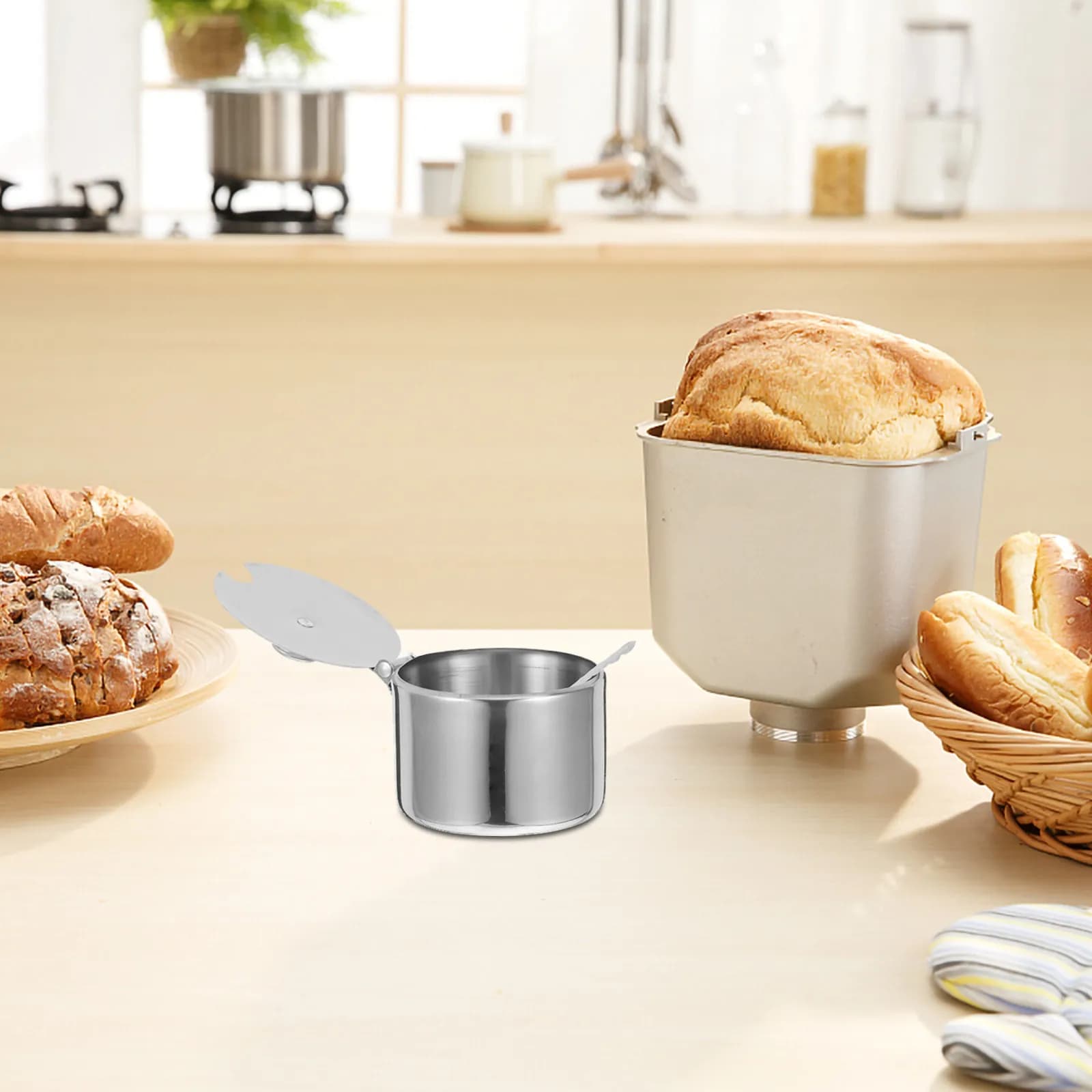 Set di 1 contenitore per condimenti in acciaio inossidabile, contenitore per zucchero, sale e spezie con coperchio e cucchiaio, barattoli per condimenti per il piano di lavoro della cucina