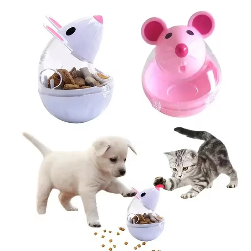 Pet Feeder Cat Toy Mouse Food Rolling Leakage Dispenser Bowl Interactive Play Training Toy For Kittens Cats Funny Pet Supplies